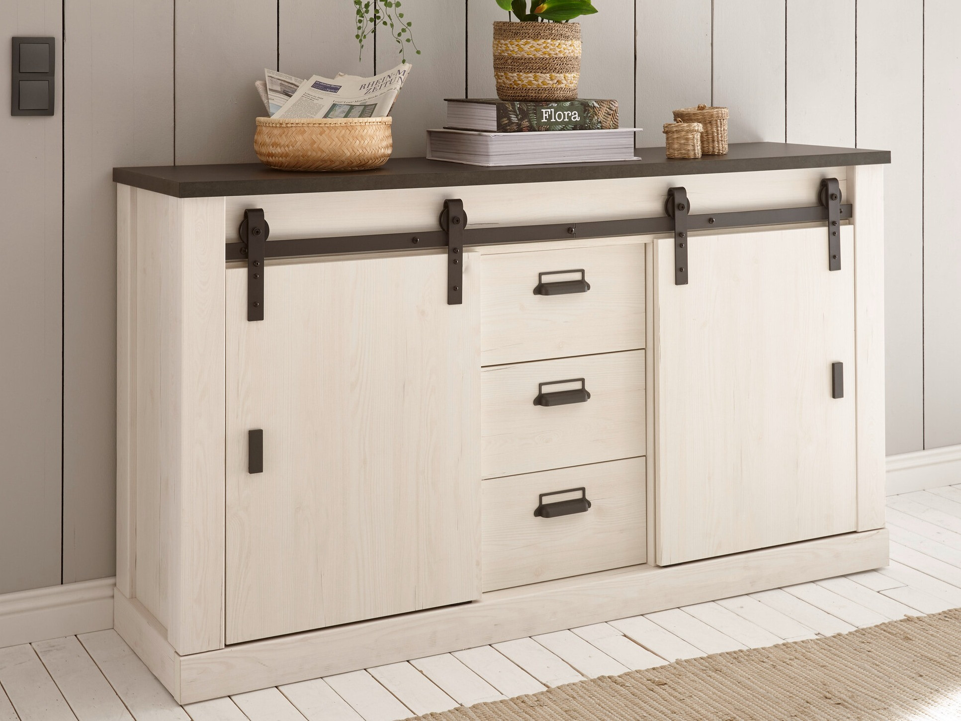 Cómoda Cirtale 116 (Antracita + Pino blanqueado)