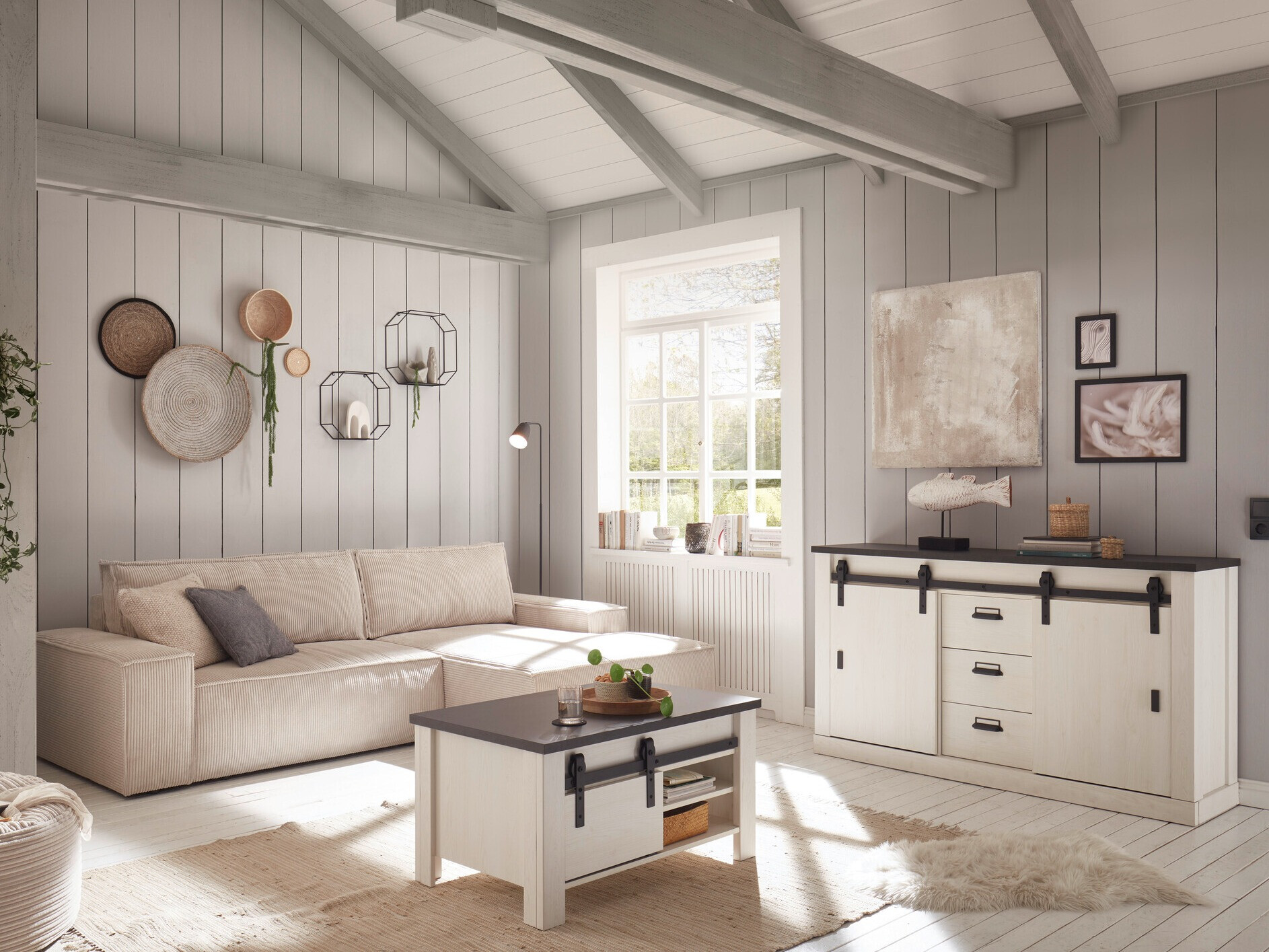 Cómoda Cirtale 116 (Antracita + Pino blanqueado)