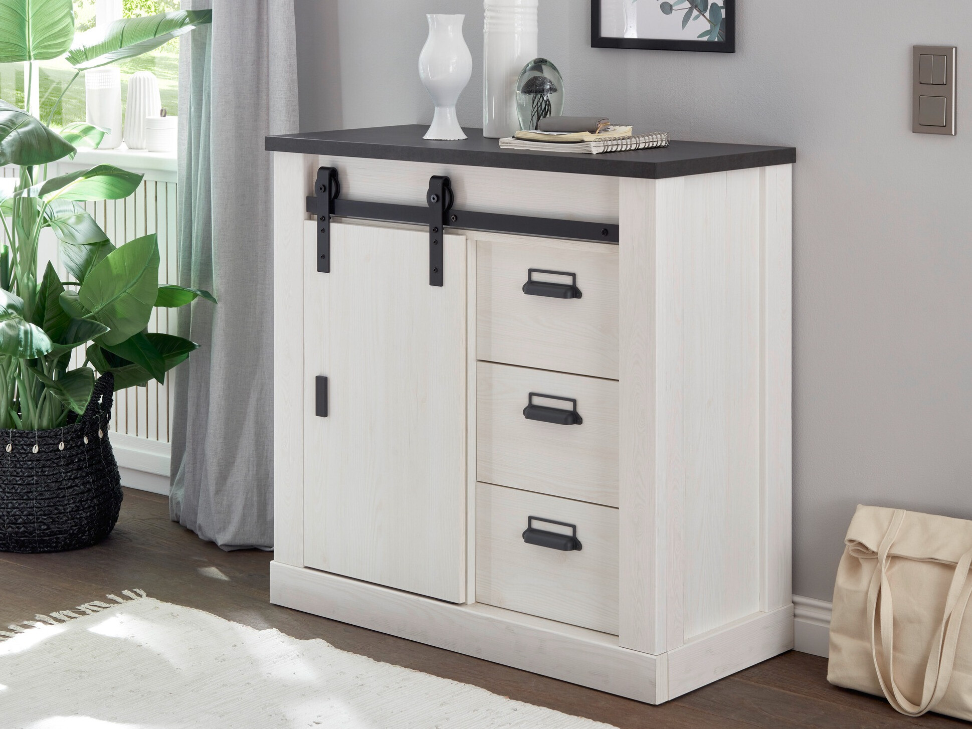 Cómoda Cirtale 117 (Antracita + Pino blanqueado)