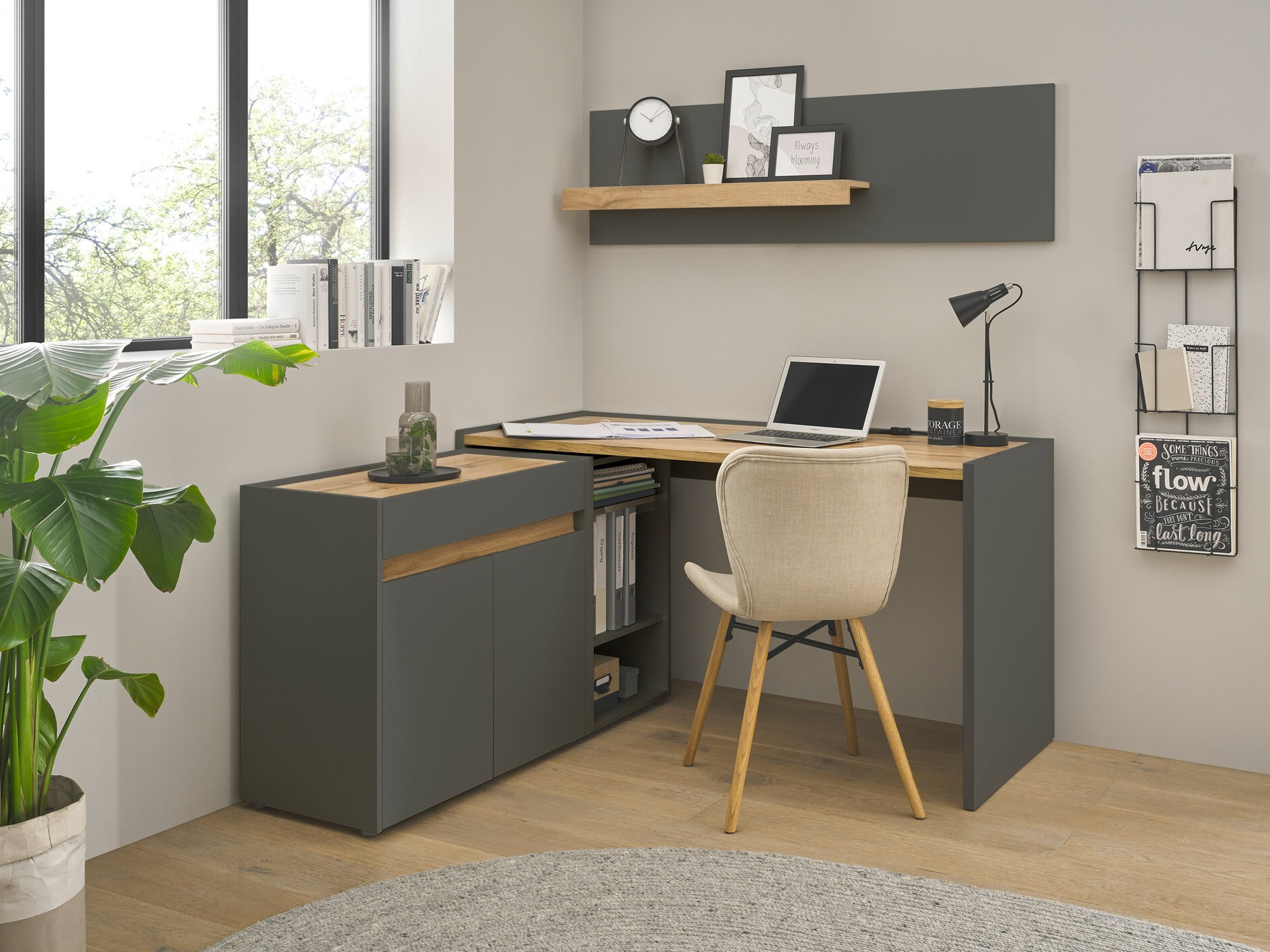 Conjunto para oficina en casa Elbsori 152 (Antracita + Roble wotan)