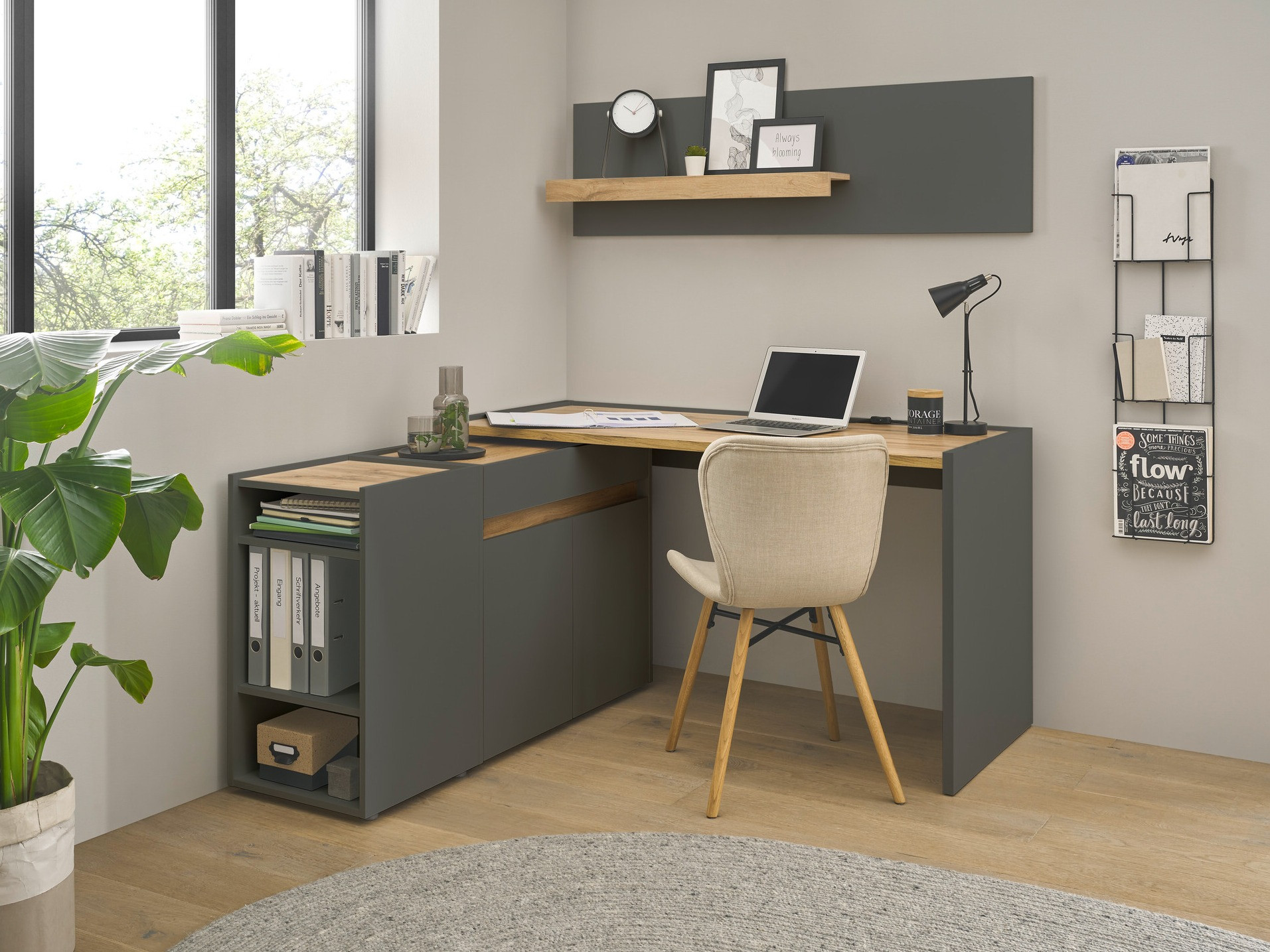 Conjunto para oficina en casa Elbsori 152 (Antracita + Roble wotan)