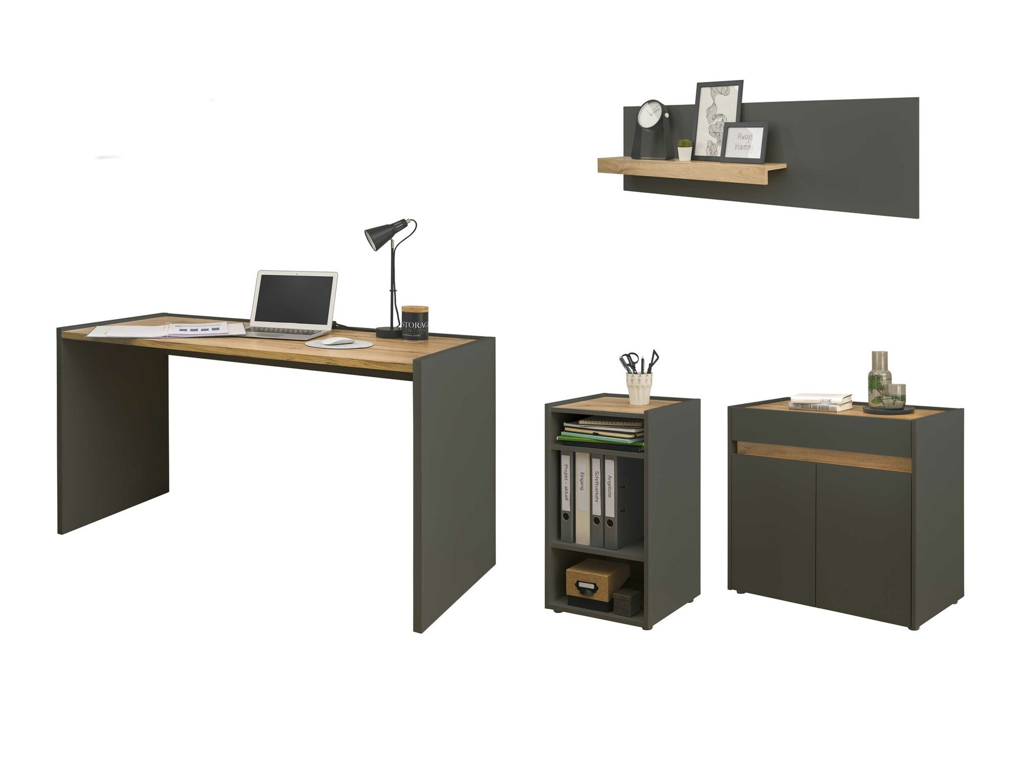 Conjunto para oficina en casa Elbsori 152 (Antracita + Roble wotan)