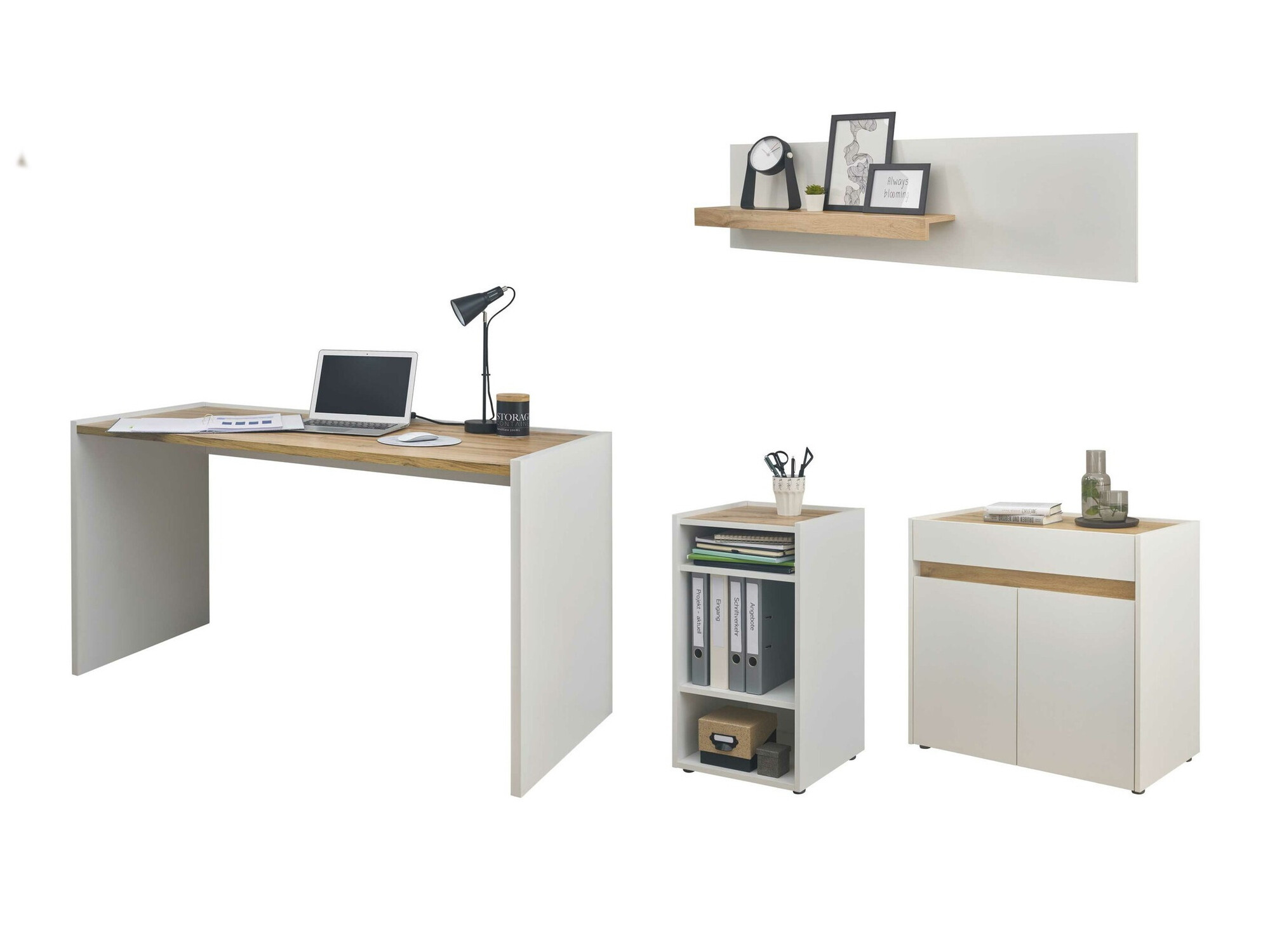 Conjunto para oficina en casa Elbsori 152 (Blanco + Roble wotan)