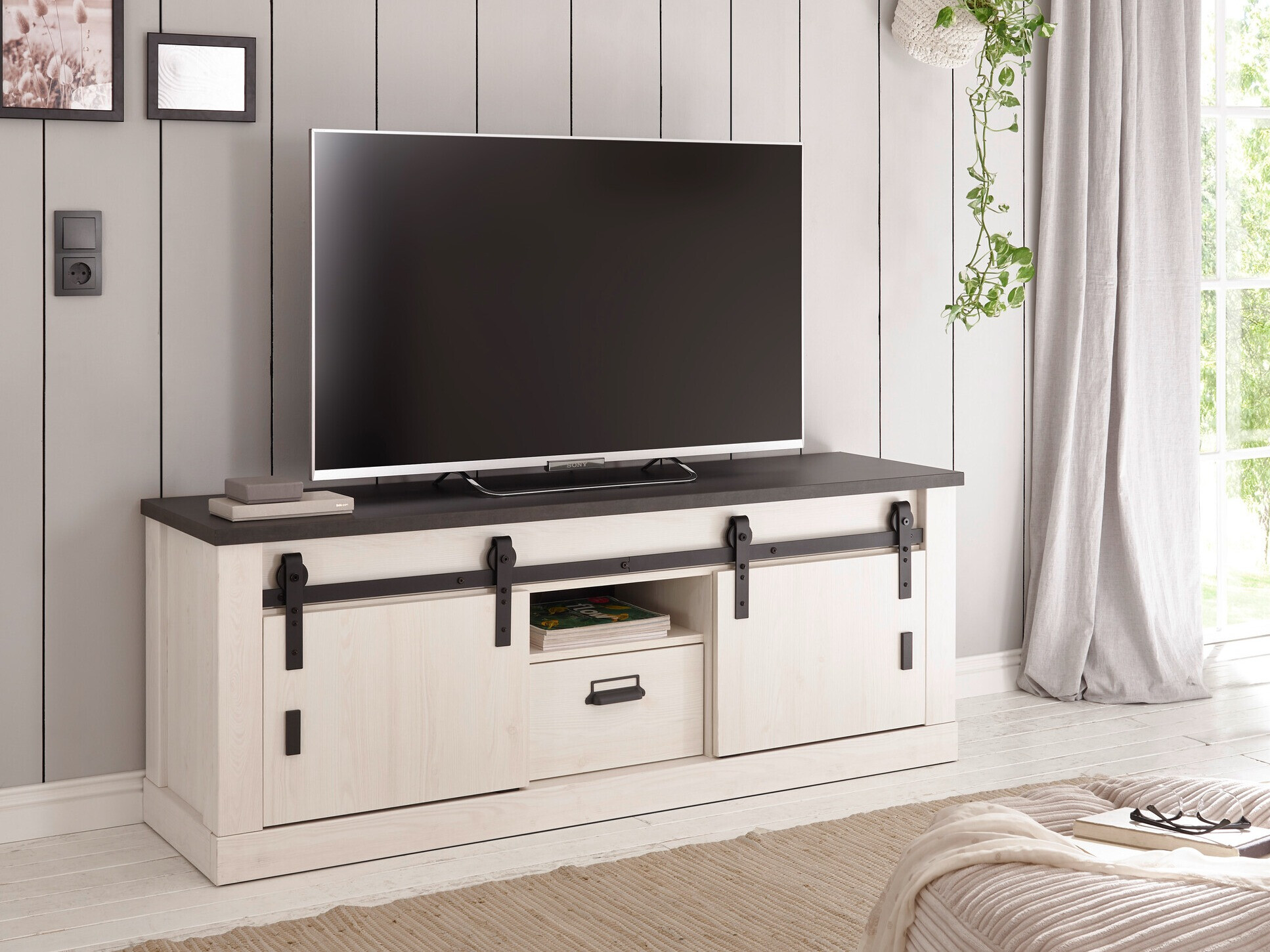 Mueble TV Cirtale 112 (Antracita + Pino blanqueado)
