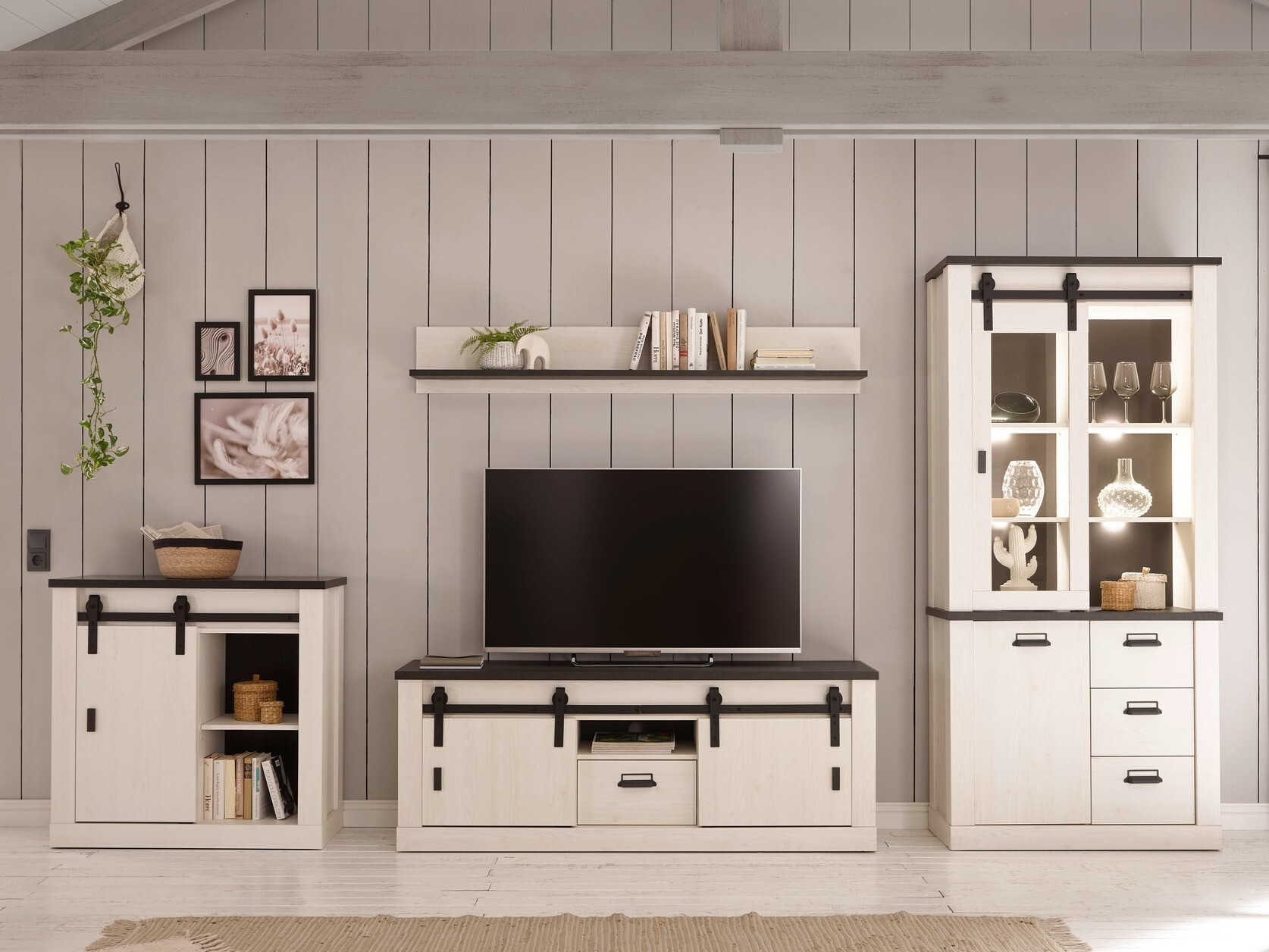 Aparador Cirtale 119 (Pino blanqueado + Antracita)