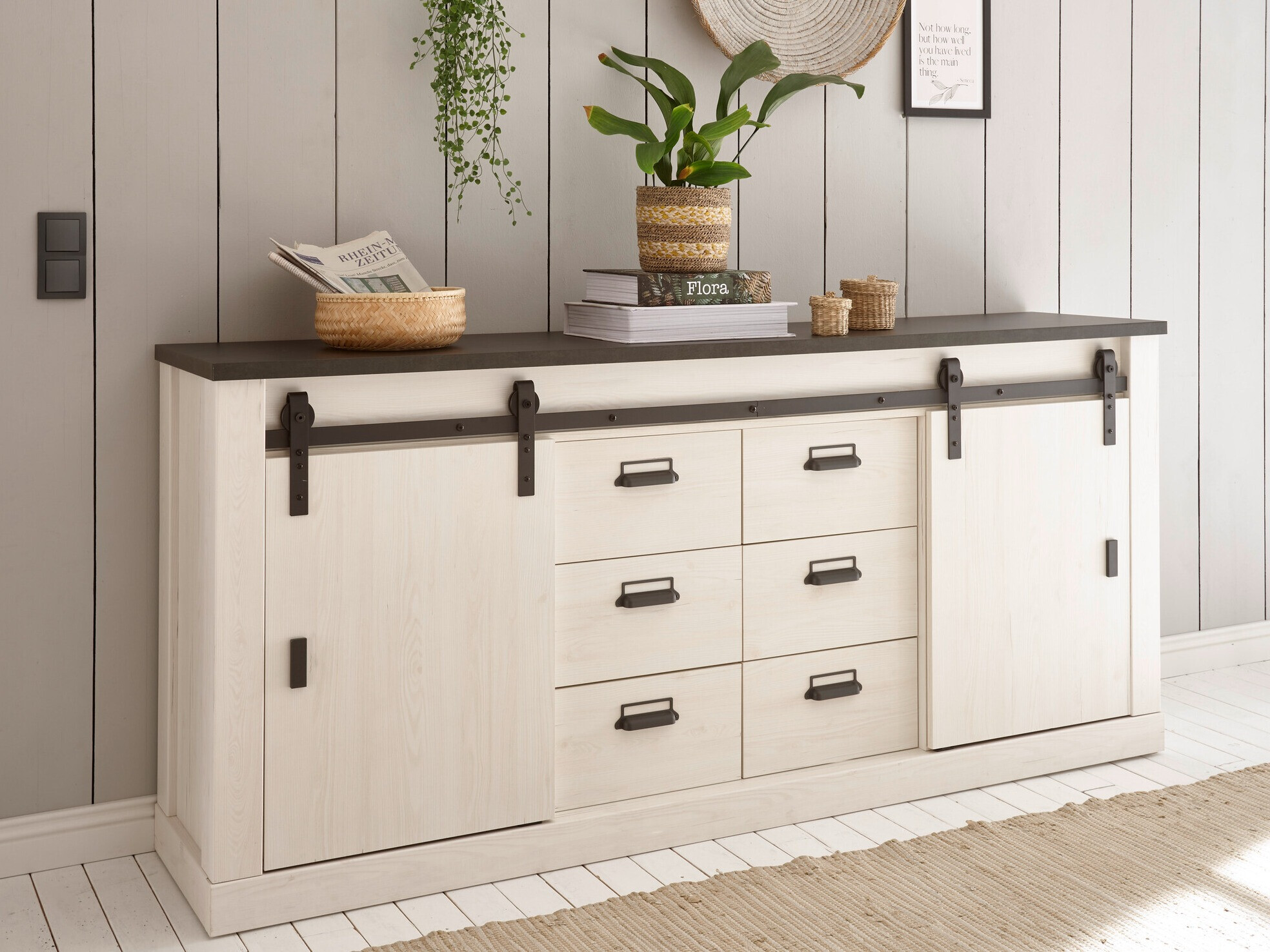 Cómoda Cirtale 118 (Antracita + Pino blanqueado)