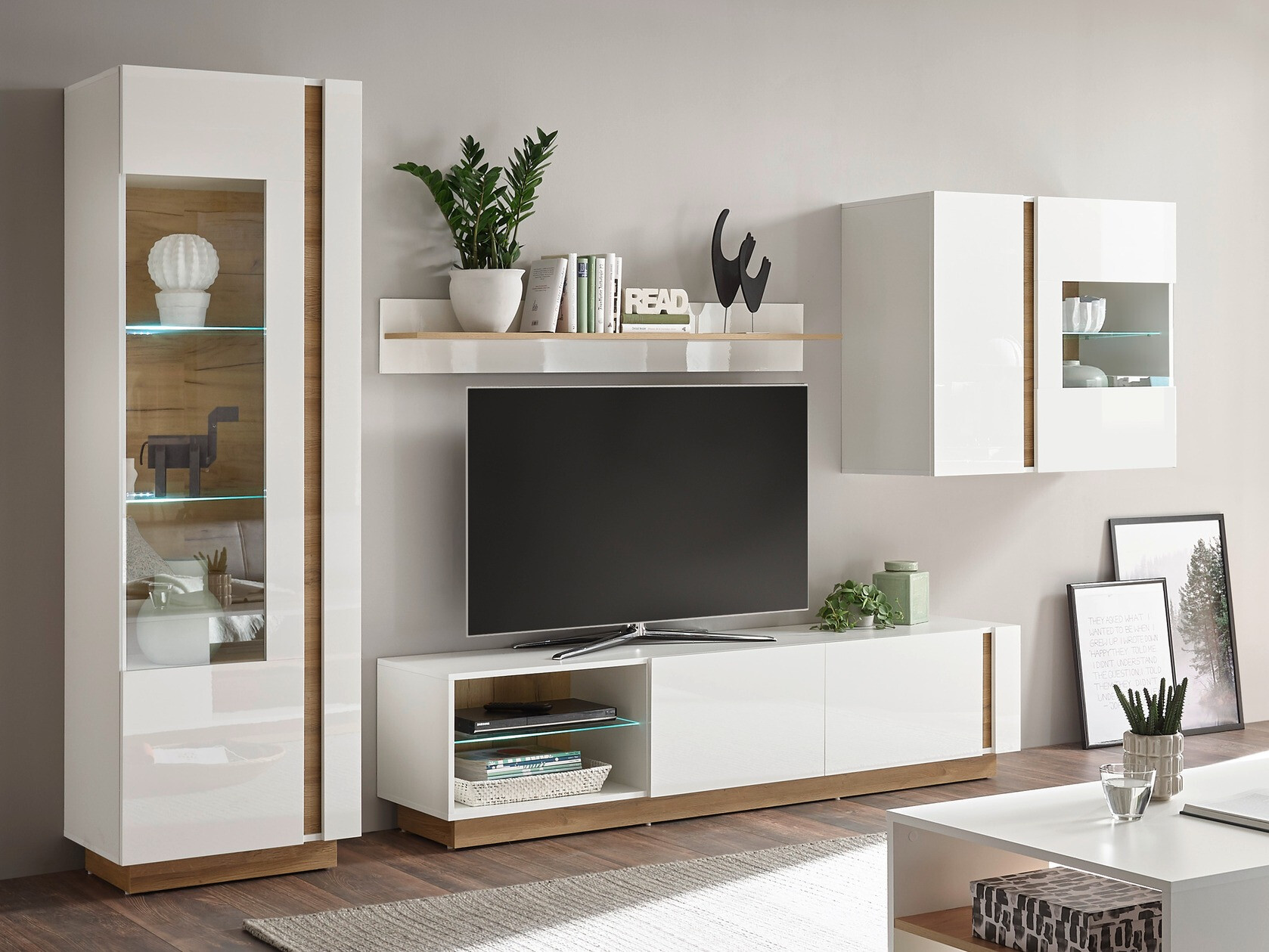 Conjunto de salón Veropho 113 (Blanco brillante + Roble nieto)