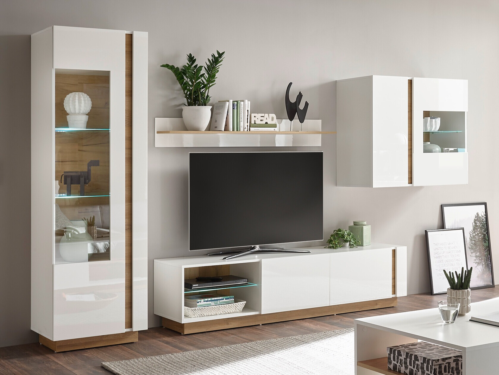 Conjunto de salón Veropho 113 (Blanco brillante + Roble nieto)