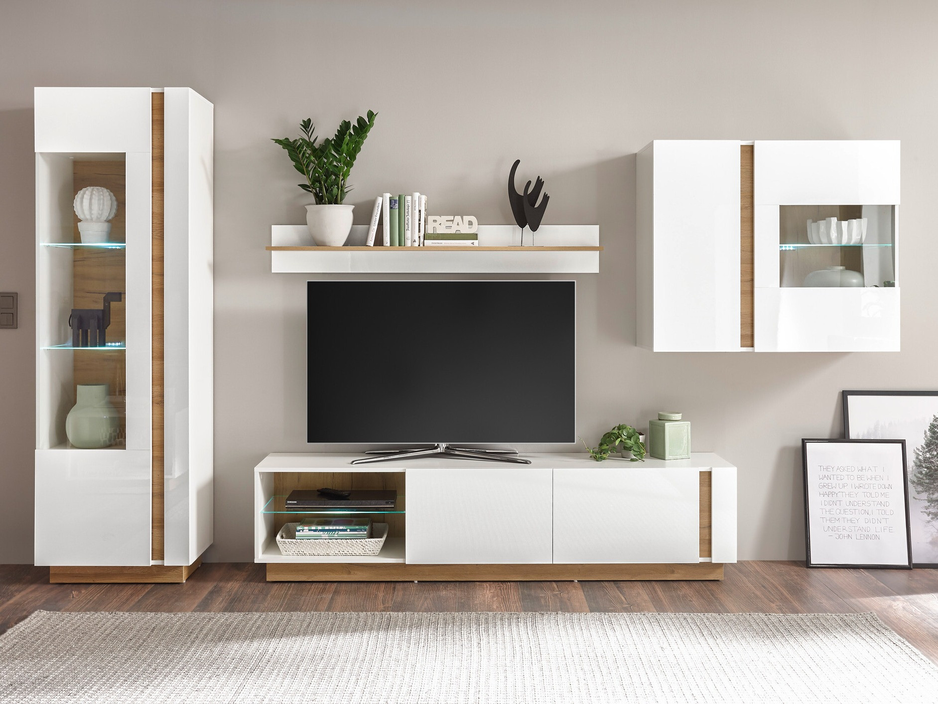 Conjunto de salón Veropho 113 (Blanco brillante + Roble nieto)