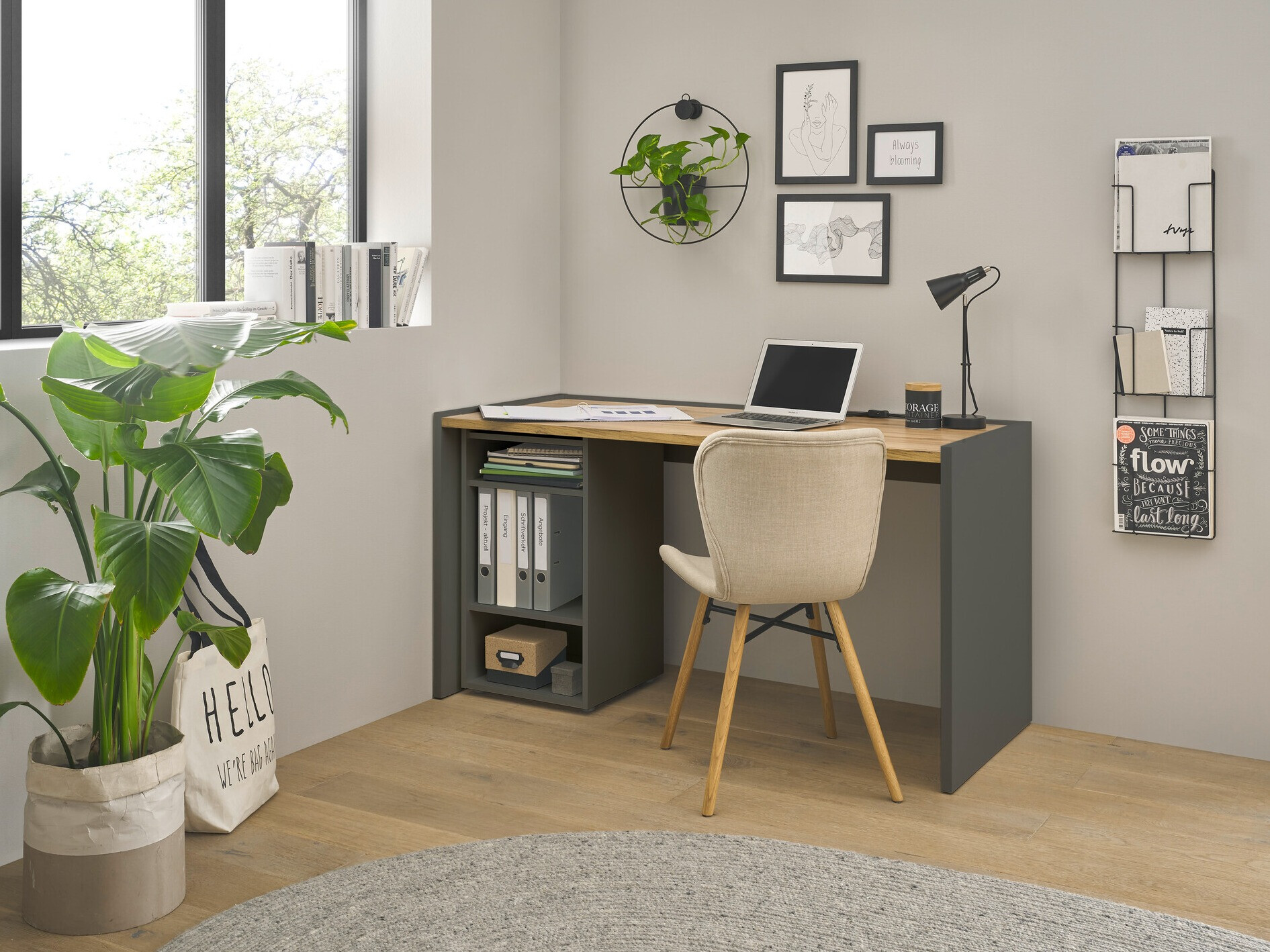 Conjunto para oficina en casa Elbsori 153 (Antracita + Roble wotan)