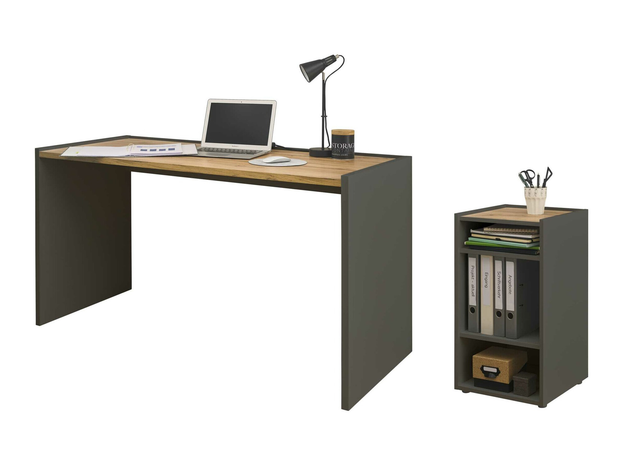 Conjunto para oficina en casa Elbsori 153 (Antracita + Roble wotan)