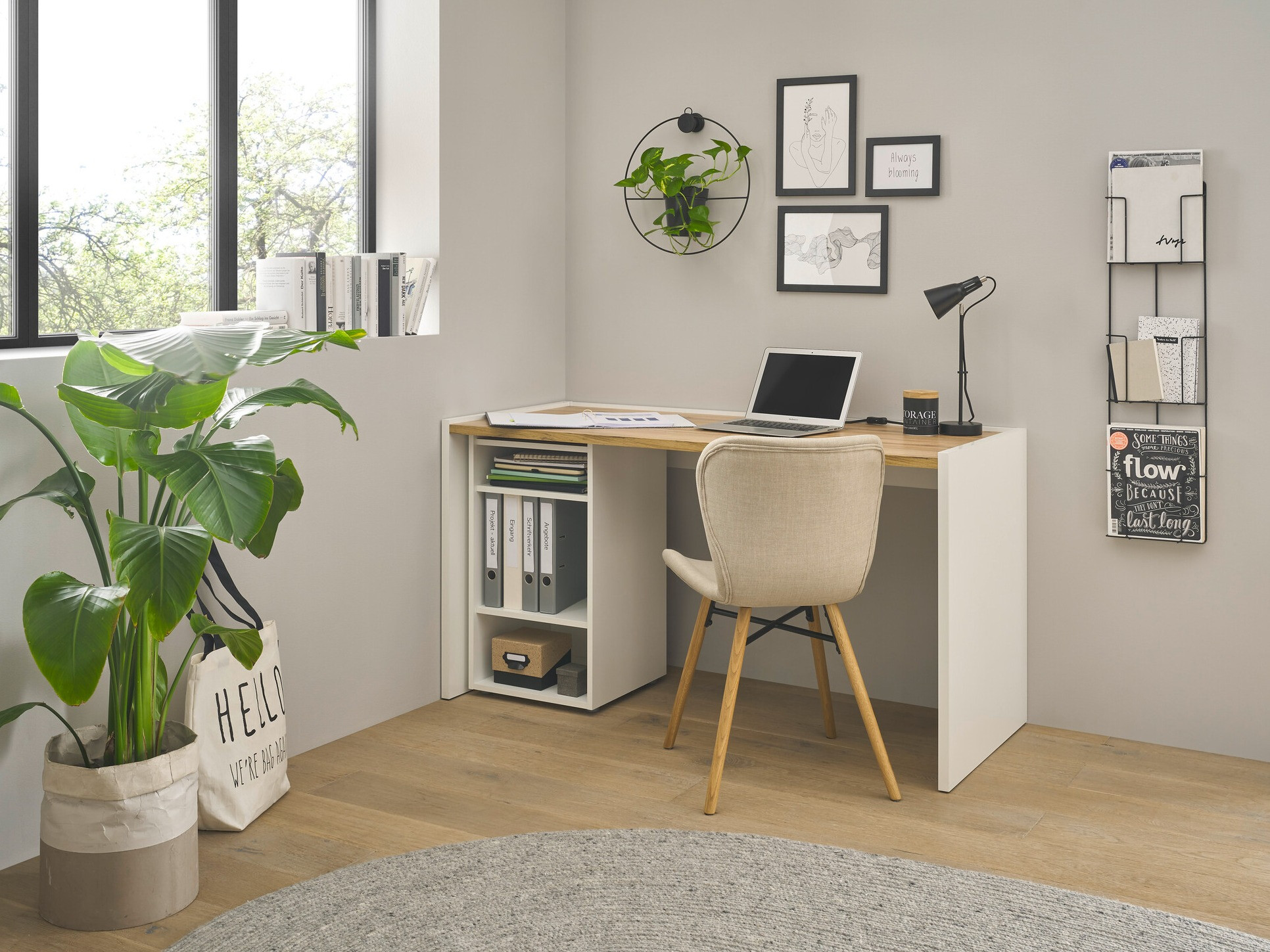 Conjunto para oficina en casa Elbsori 153 (Blanco + Roble wotan)