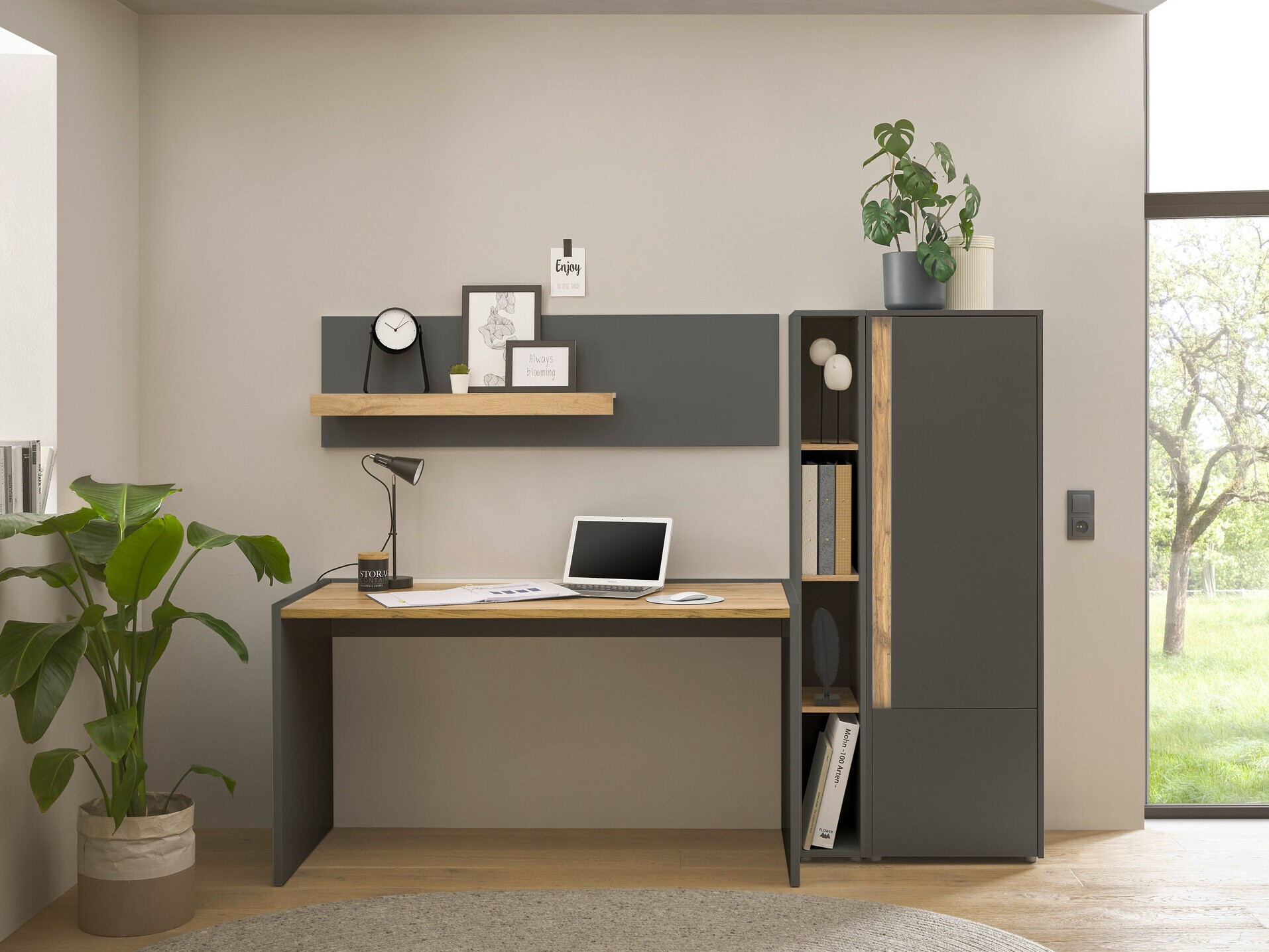 Conjunto para oficina en casa Elbsori 154 (Antracita + Roble wotan)