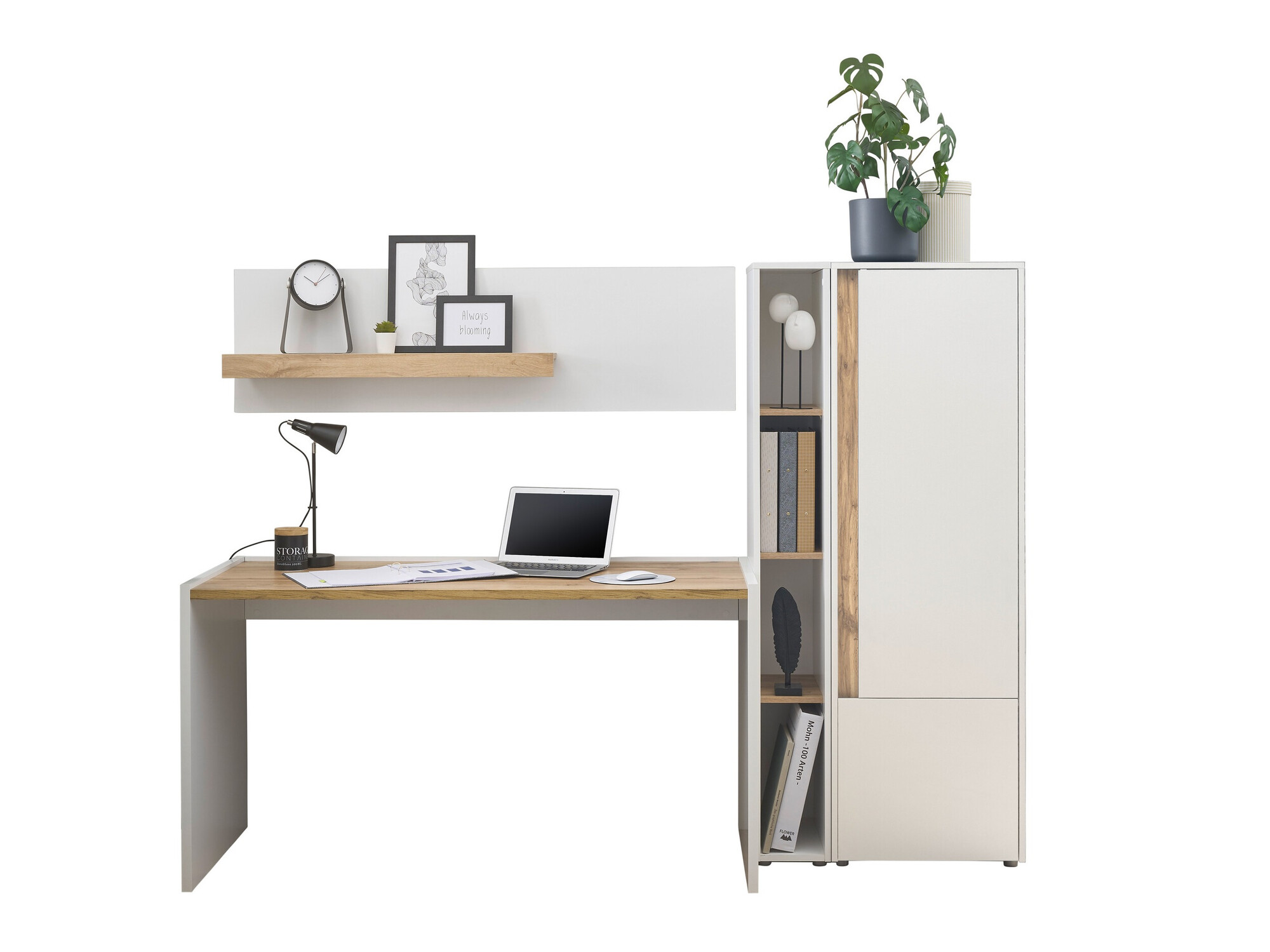 Conjunto para oficina en casa Elbsori 154 (Blanco + Roble wotan)