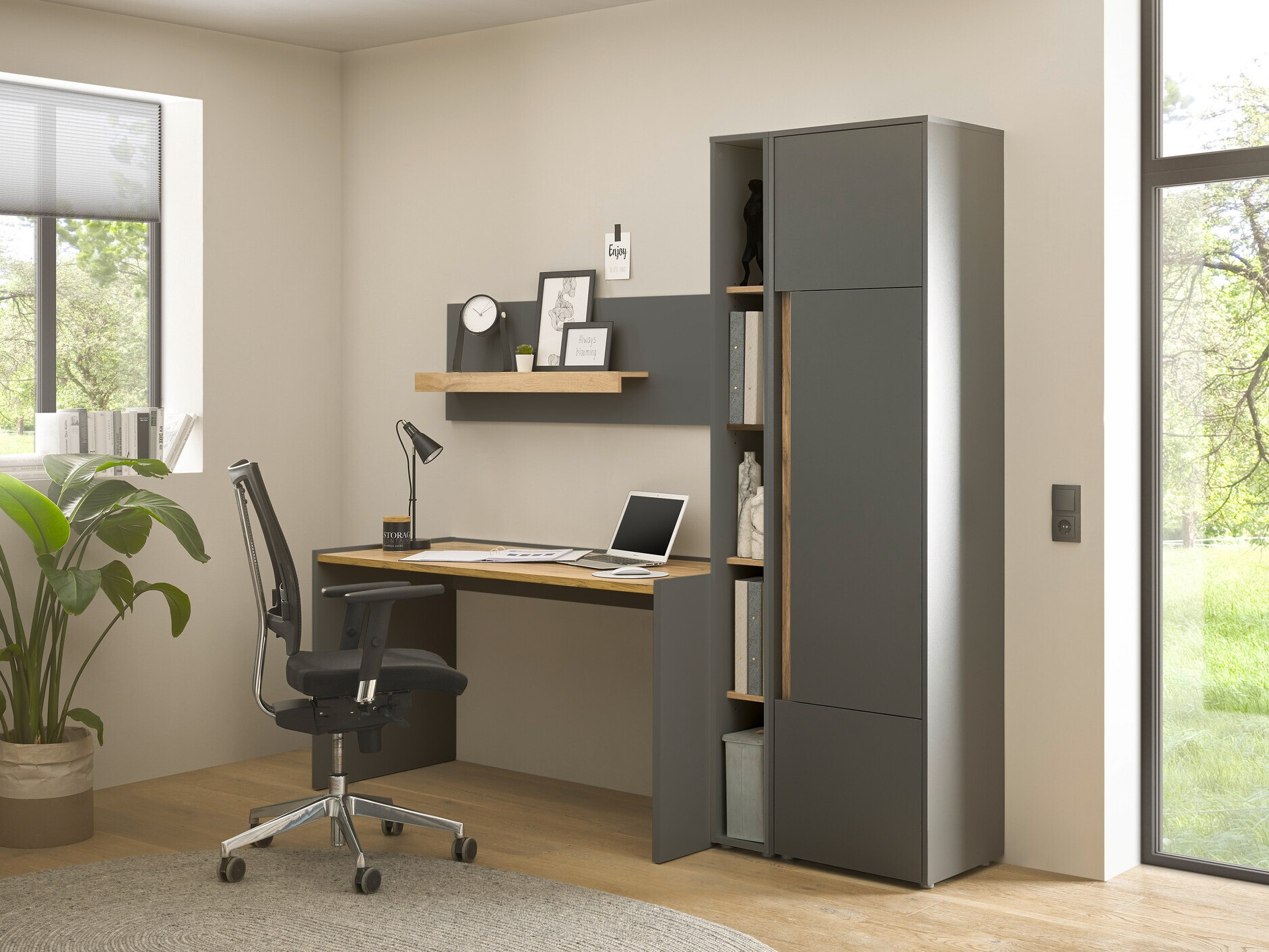 Conjunto para oficina en casa Elbsori 155 (Antracita + Roble wotan)