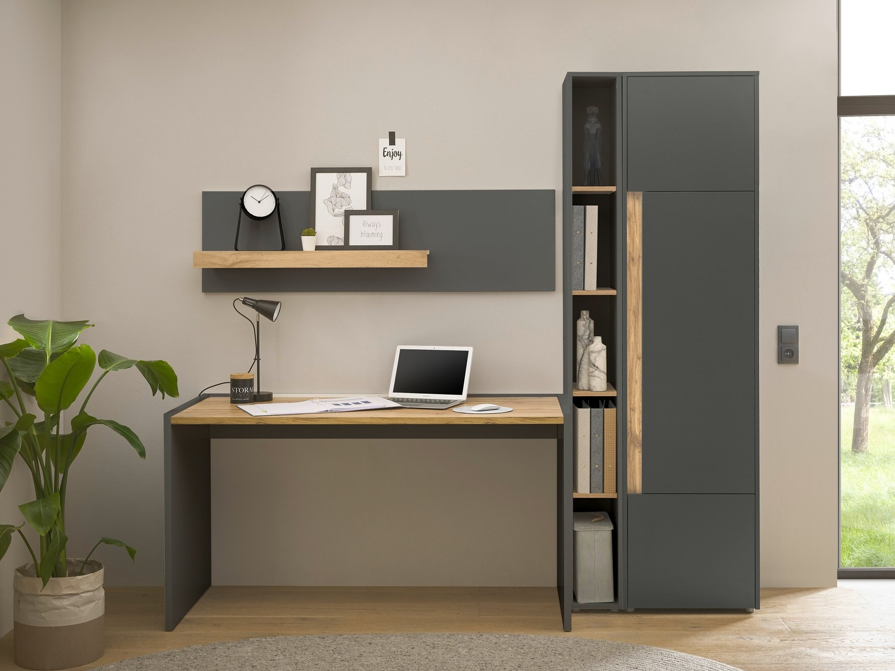 Conjunto para oficina en casa Elbsori 155 (Antracita + Roble wotan)