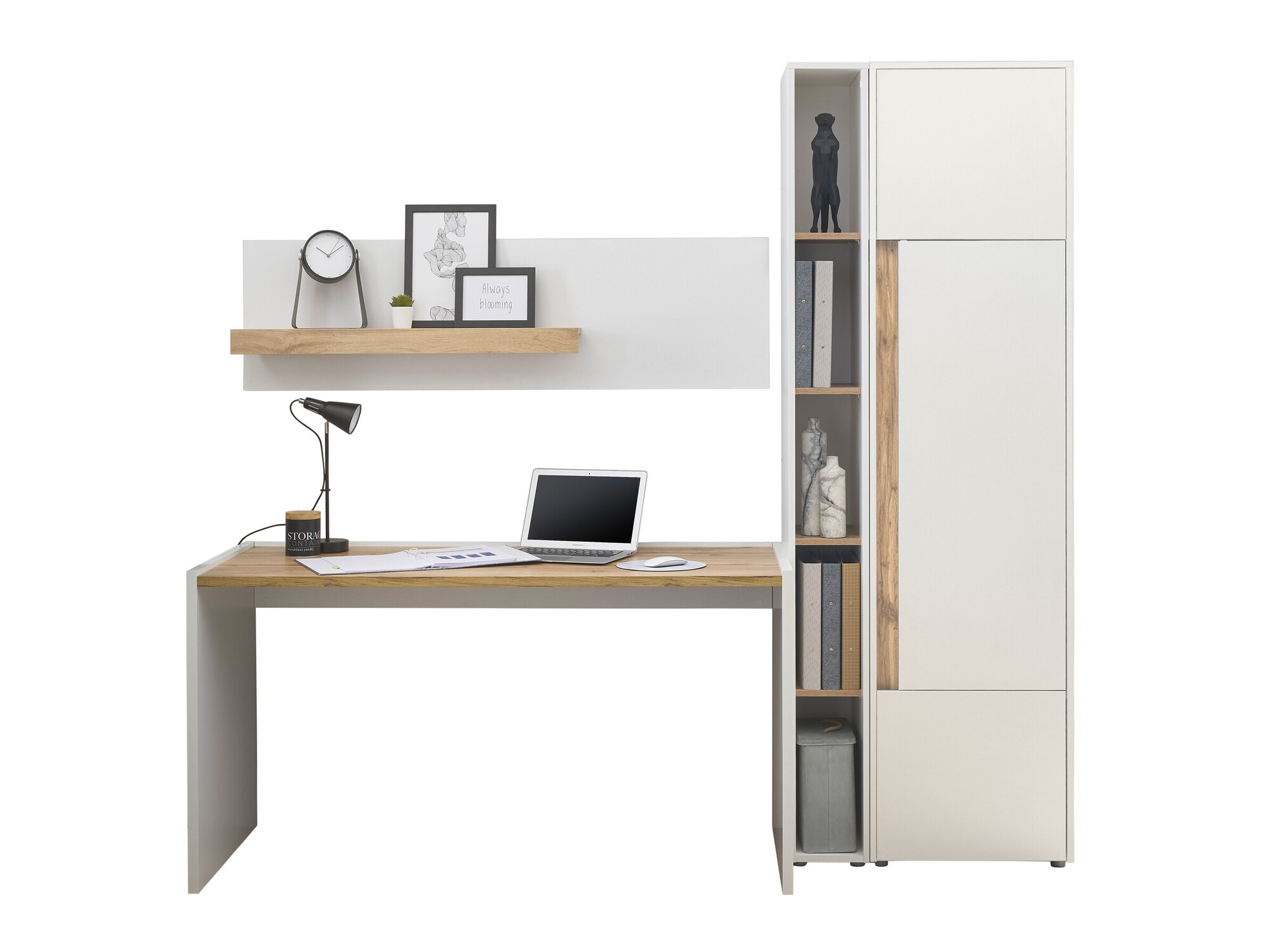 Conjunto para oficina en casa Elbsori 155 (Blanco + Roble wotan)