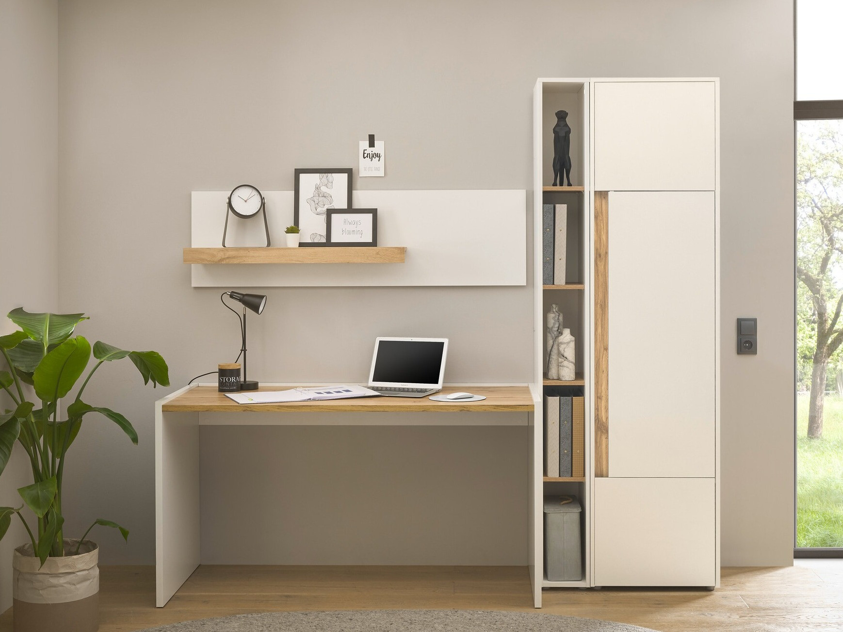 Conjunto para oficina en casa Elbsori 155 (Blanco + Roble wotan)