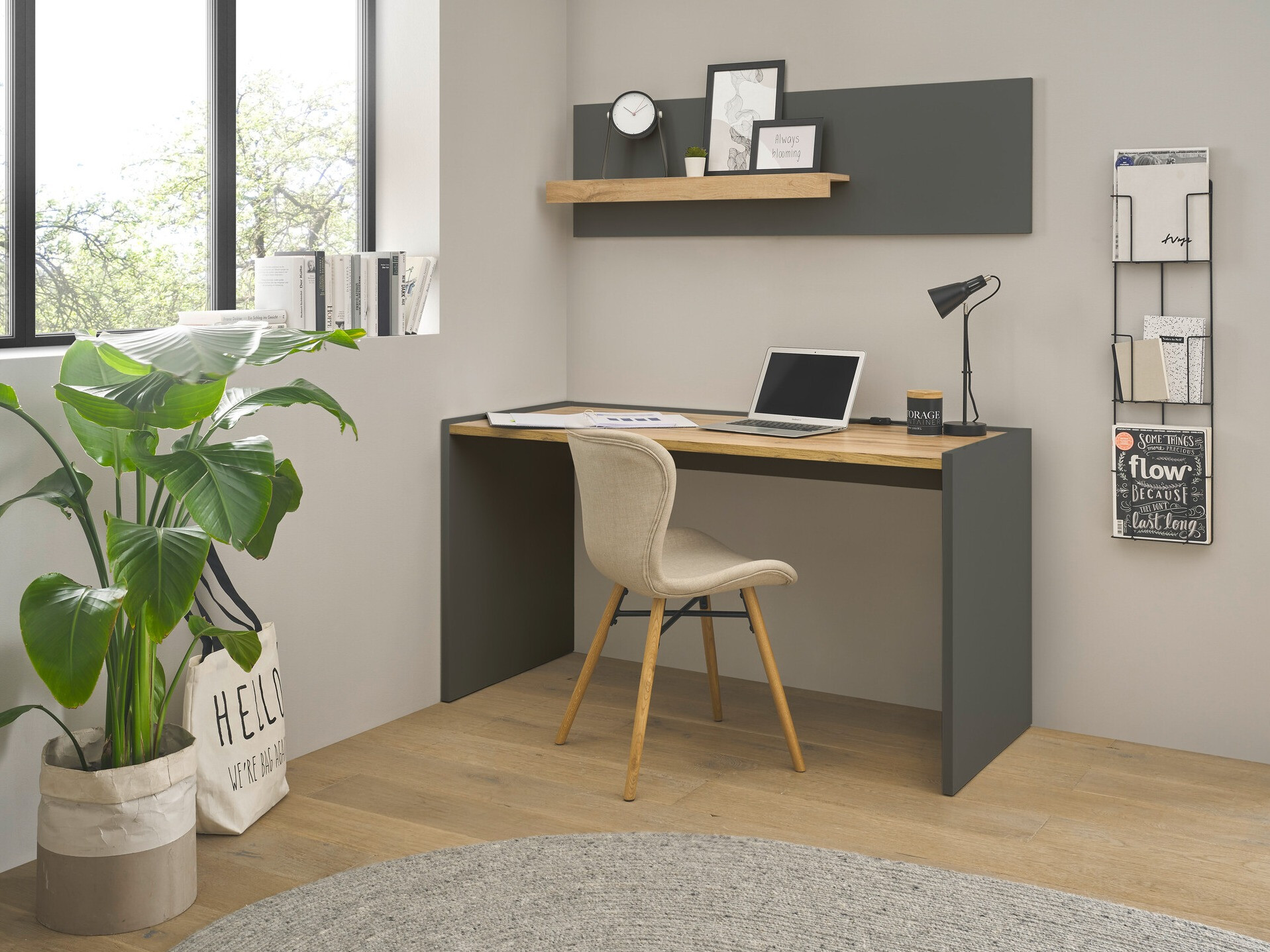 Conjunto para oficina en casa Elbsori 157 (Antracita + Roble wotan)