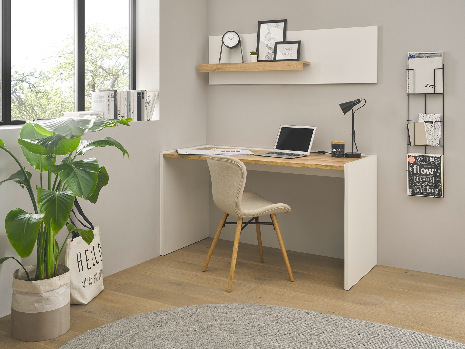 Conjunto para oficina en casa Elbsori 157 (Blanco + Roble wotan)