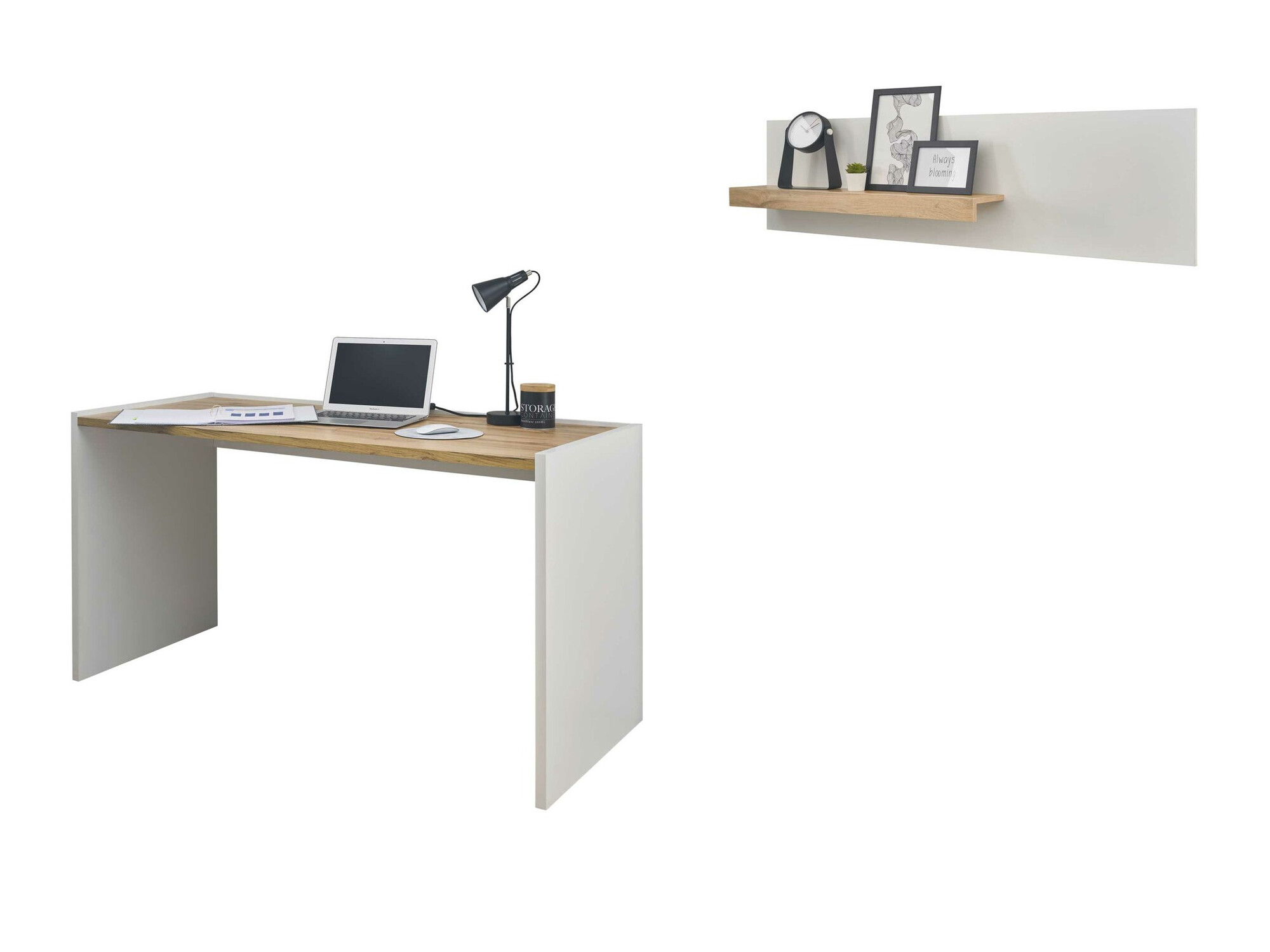 Conjunto para oficina en casa Elbsori 157 (Blanco + Roble wotan)