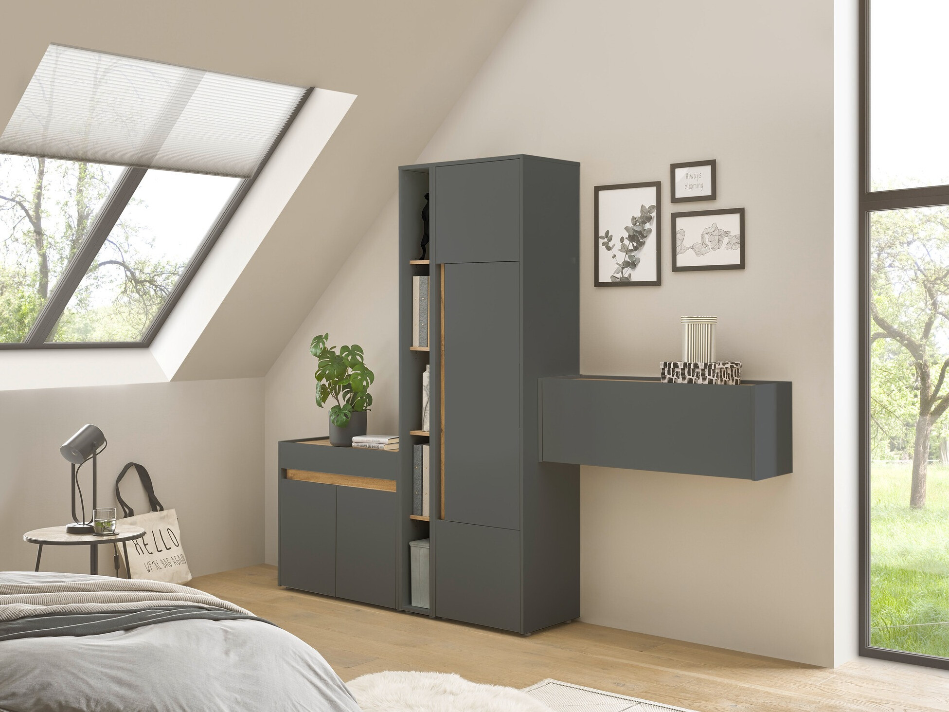 Conjuntos de muebles Elbsori 156 (Antracita + Roble wotan)