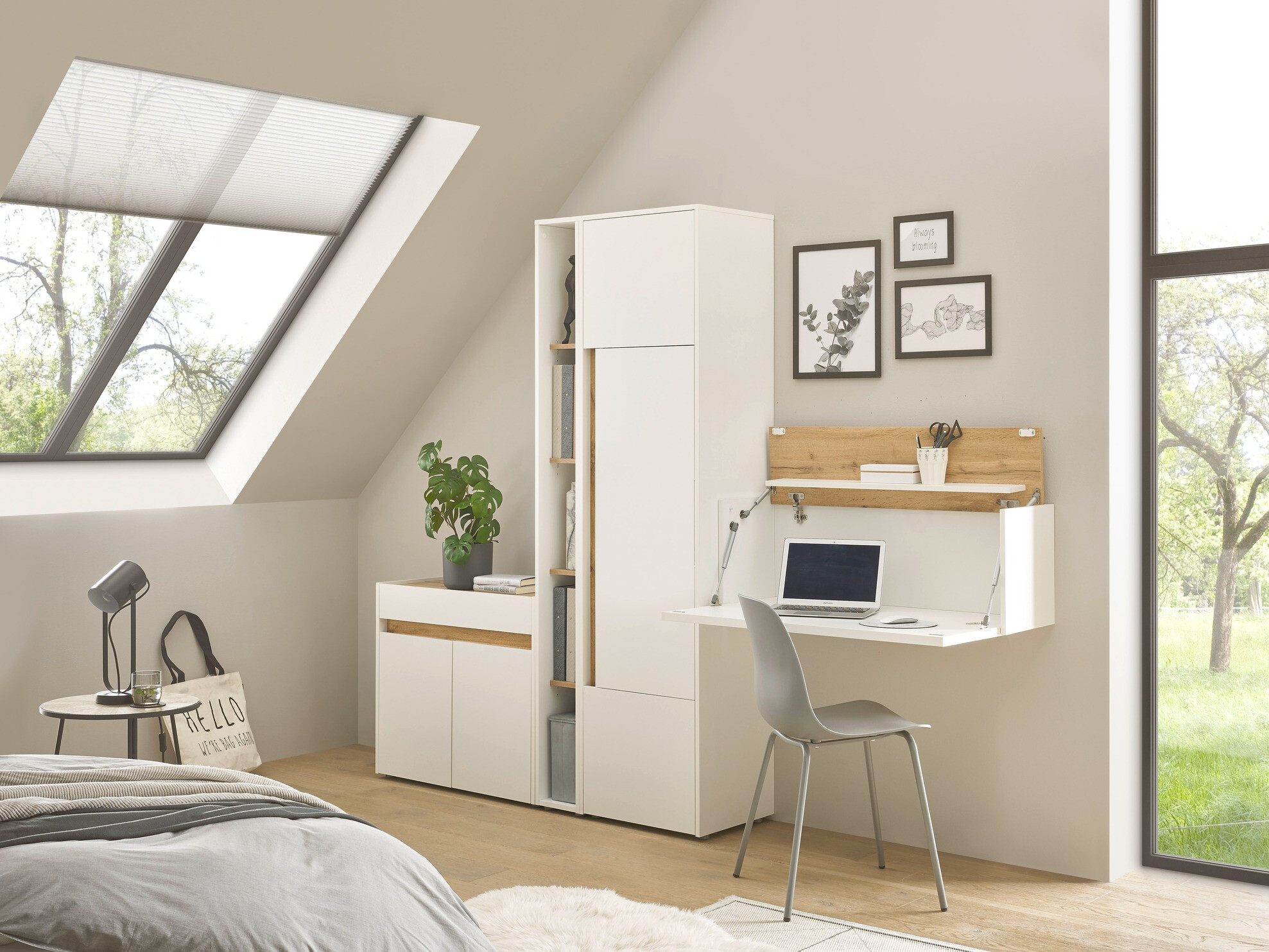 Conjuntos de muebles Elbsori 156 (Blanco + Roble wotan)