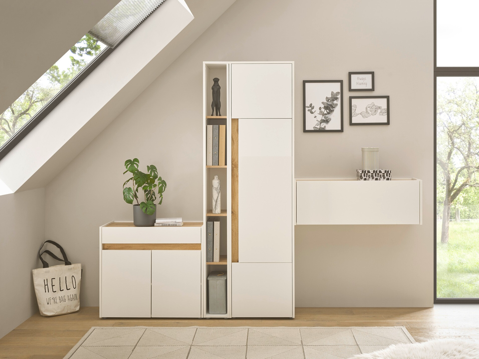 Conjuntos de muebles Elbsori 156 (Blanco + Roble wotan)