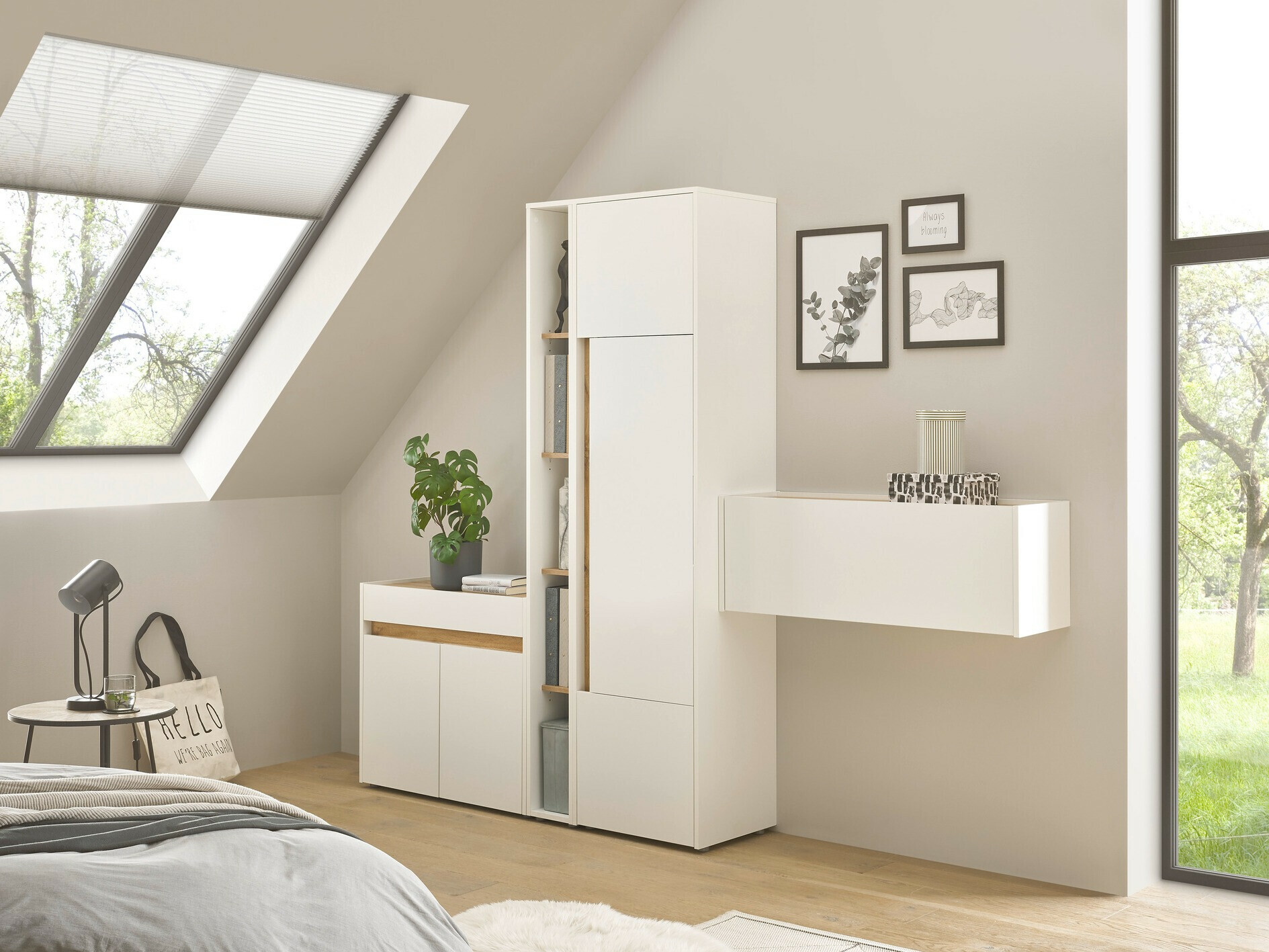 Conjuntos de muebles Elbsori 156 (Blanco + Roble wotan)