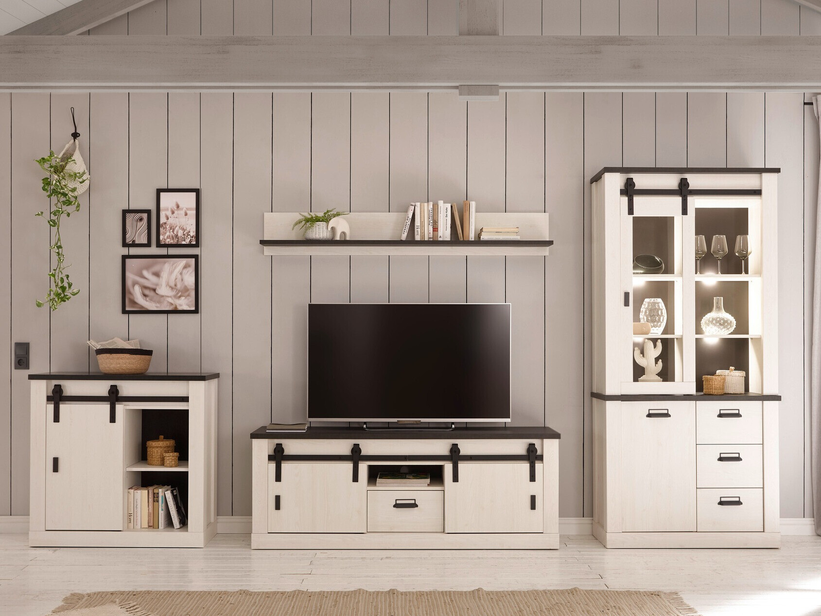 Estantería de pared Cirtale 120 (Antracita + Pino blanqueado)