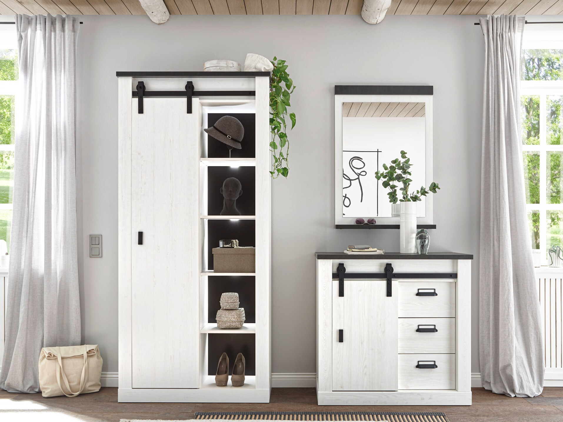 Espejo Cirtale 127 (Antracita + Pino blanqueado)