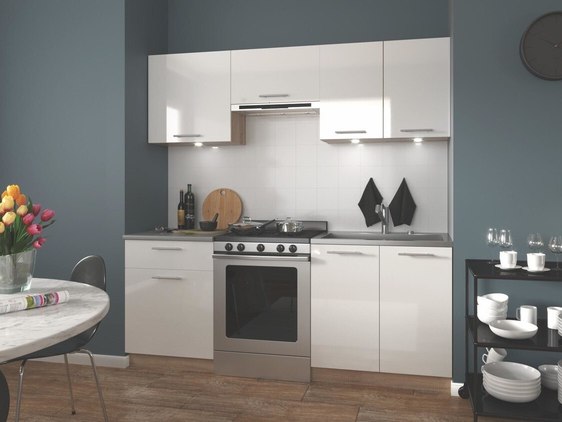 Conjunto de cocina Houston 857 (Blanco brillante + Roble Sonoma)