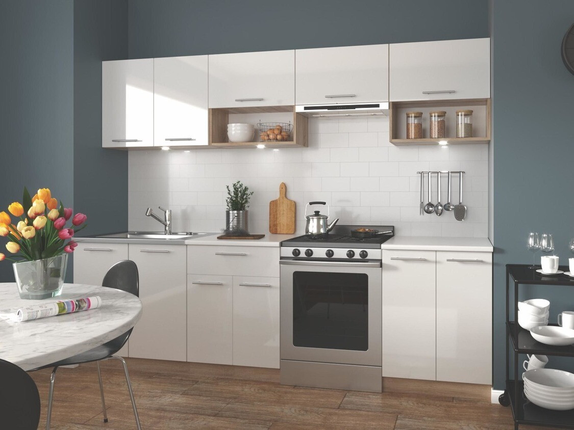 Conjunto de cocina Houston 858 (Blanco brillante + Roble Sonoma)