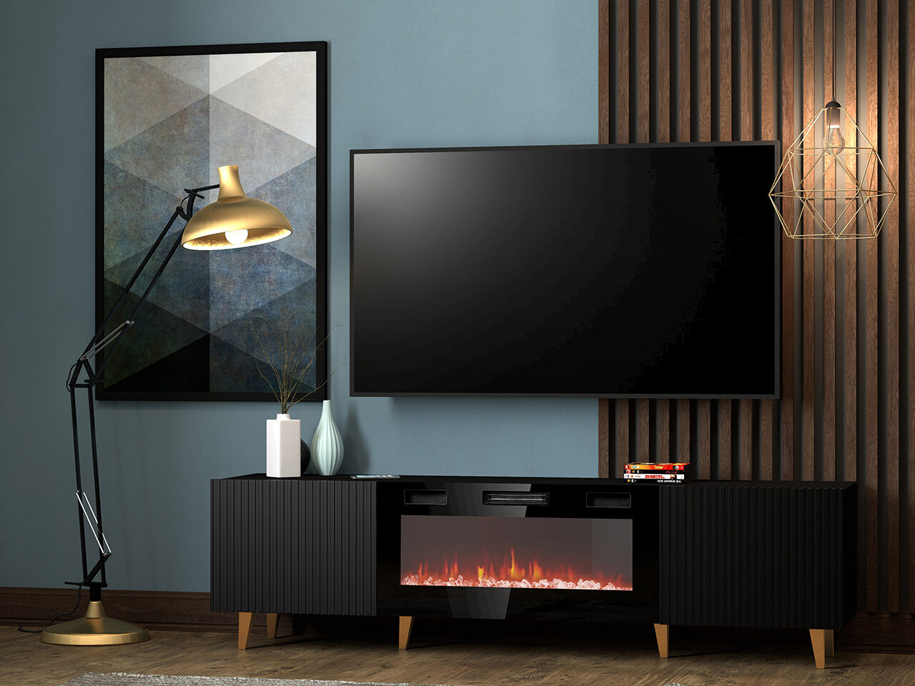 Mueble TV Dicto II (Negro + Dorado)