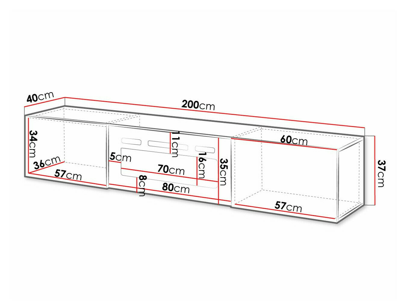 Mueble TV Charlotte 162 (Blanco + Blanco brillante)