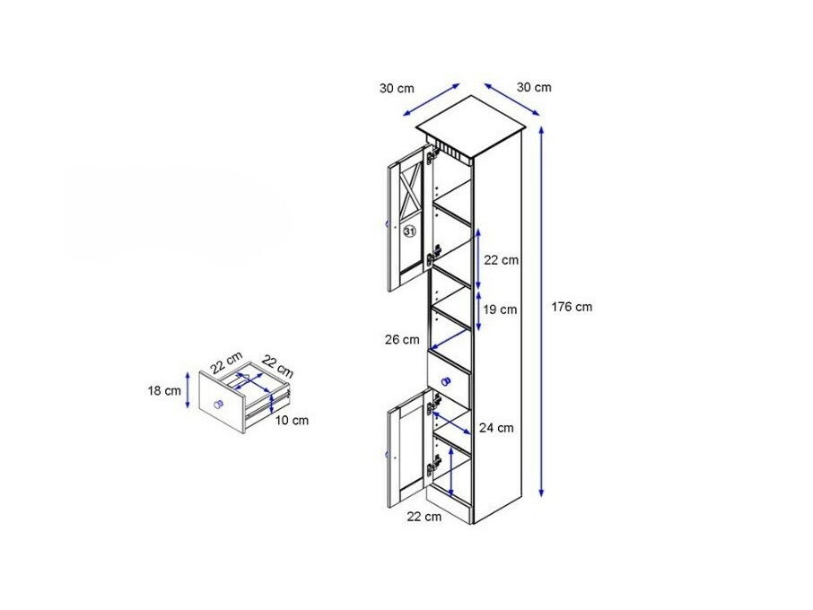 Armario de pie para baño Deletri 104 (Blanco + Havana Roble)