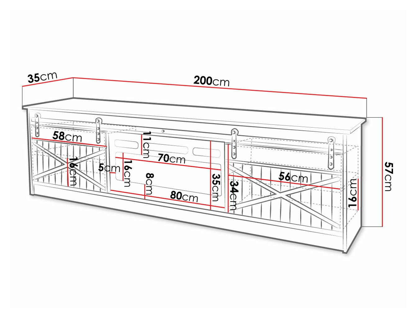 Mueble TV Charlotte 165 (Negro + Negro brillante)