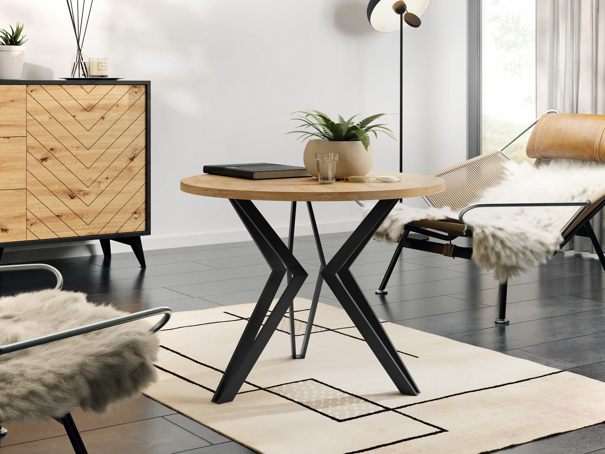 Mesa de centro Dearborn 105 (Roble dorado + Negro)