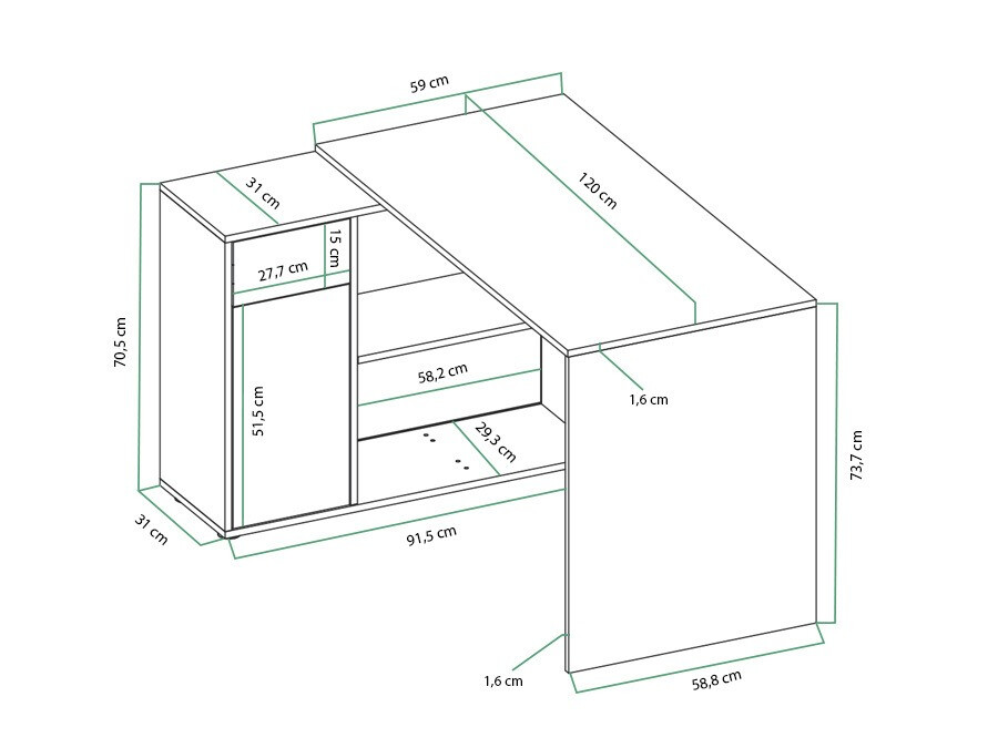 Mesa de ordenador esquinera Bristol 123 (Hormigón + Blanco)