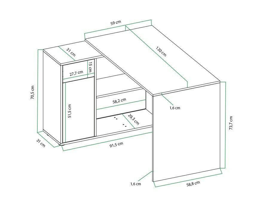 Mesa de ordenador esquinera Bristol 123 (Roble Sonoma + Blanco)