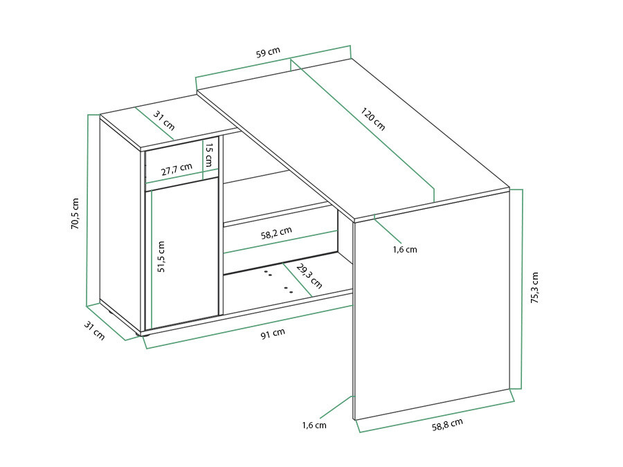 Mesa de ordenador esquinera Bristol 139 (Blanco + Gris)