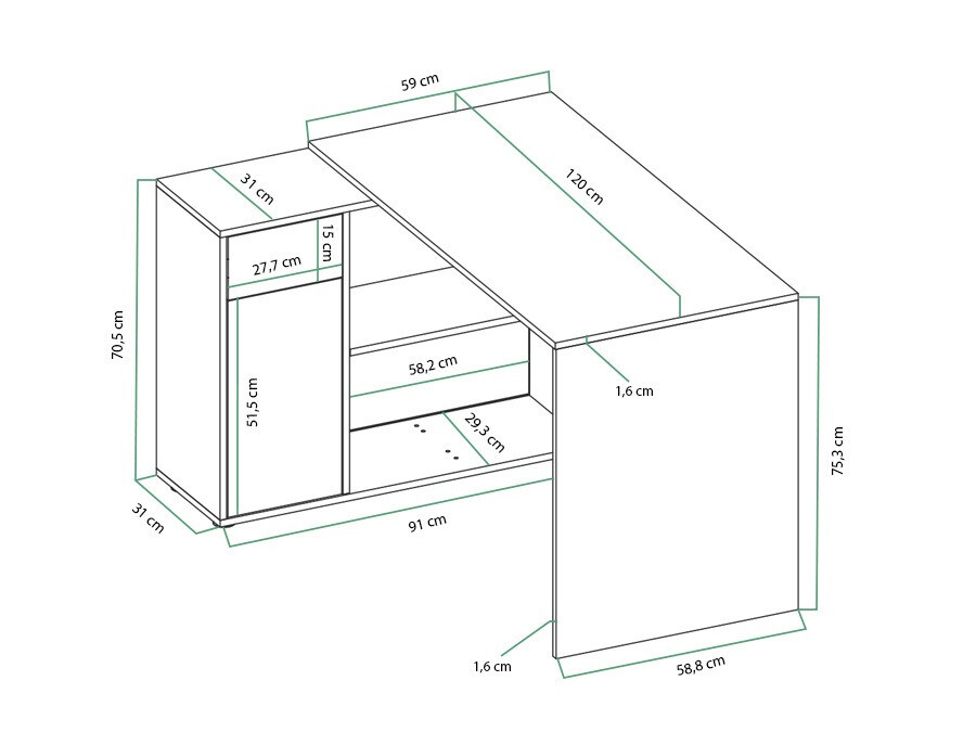 Mesa de ordenador esquinera Bristol 139 (Blanco)