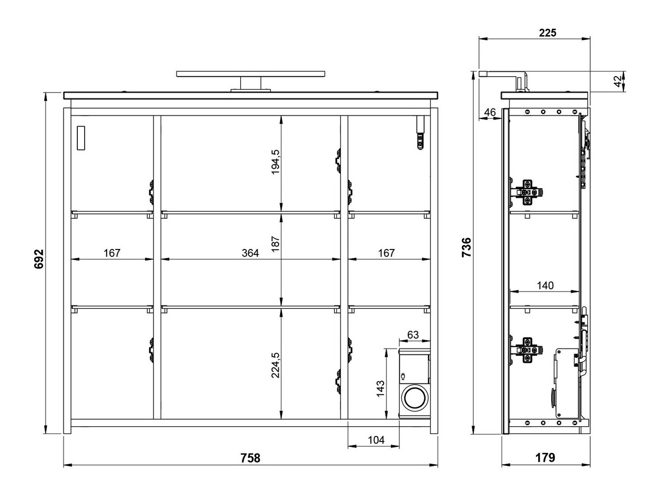 Mueble para baño con espejo Larsalu 104 (Grafito)