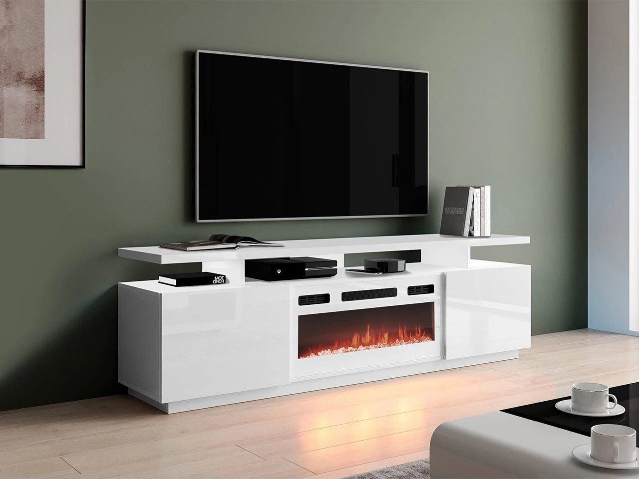 Mueble TV Charlotte 151 (Blanco + Blanco brillante)