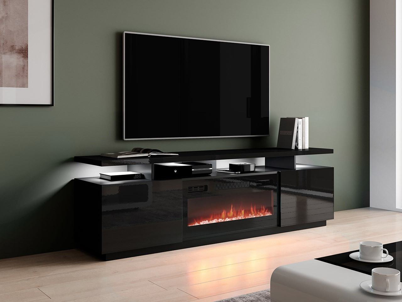Mueble TV Charlotte 151 (Negro + Negro brillante)