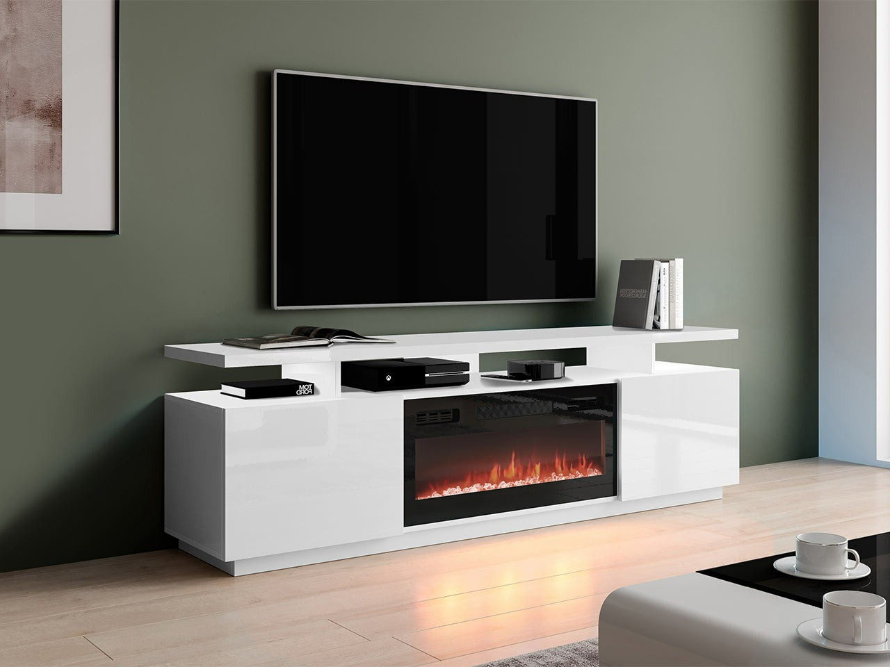 Mueble TV Figura I (Blanco + Blanco brillante)