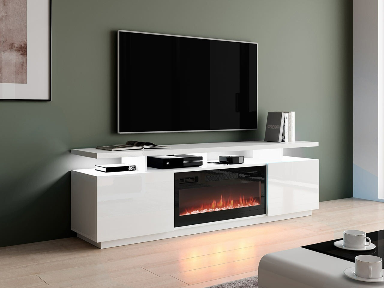 Mueble TV Figura I (Blanco + Blanco brillante)
