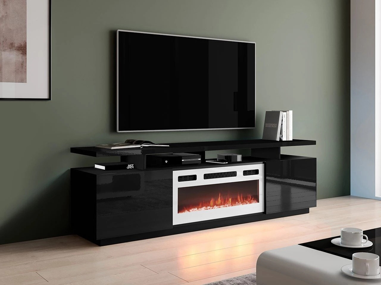 Mueble TV Figura I (Negro + Negro brillante)