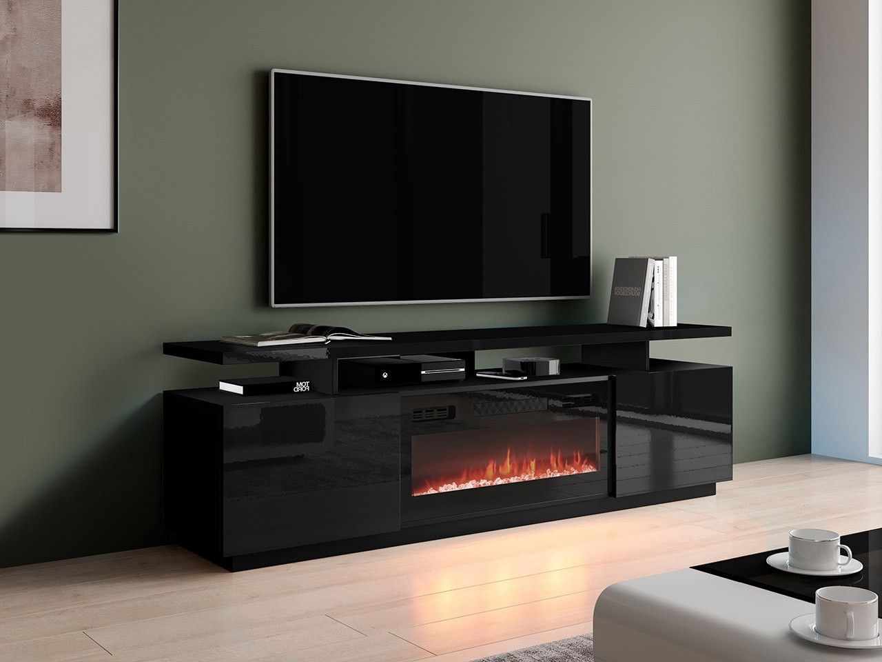 Mueble TV Figura I (Negro + Negro brillante)