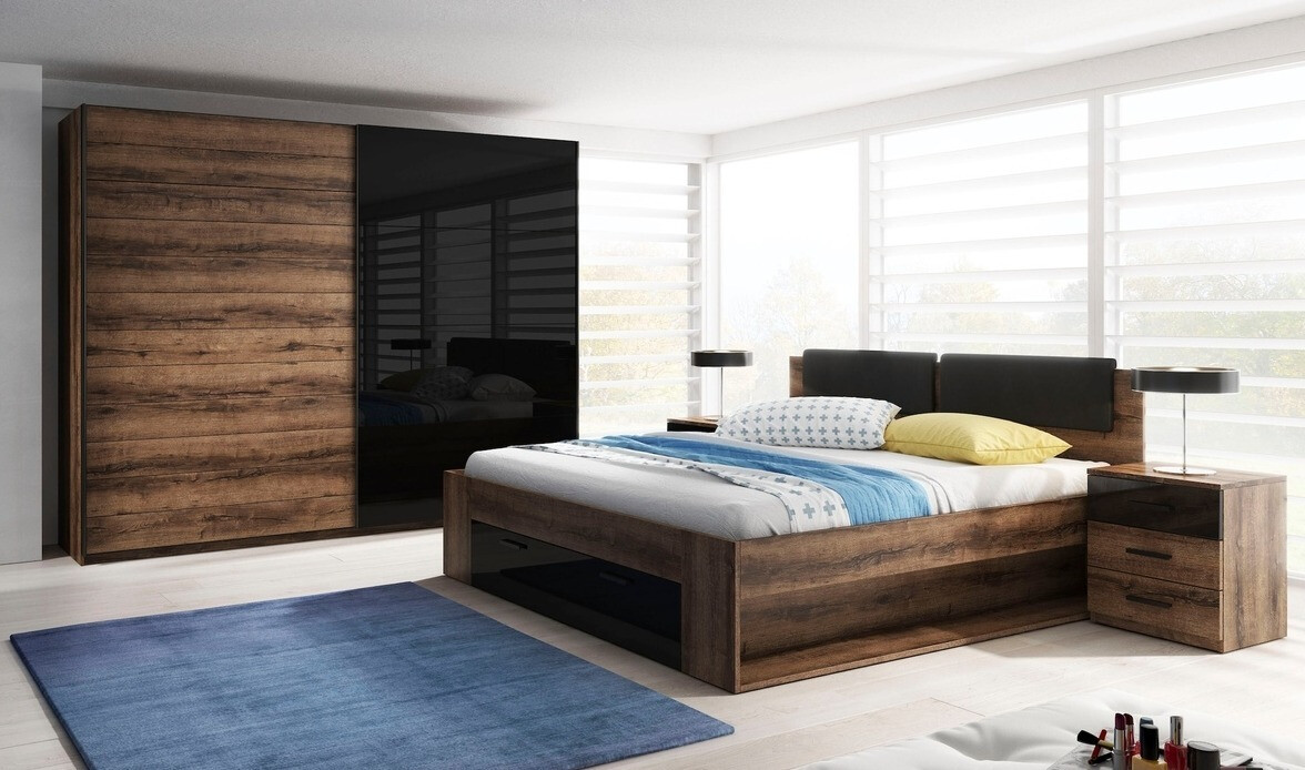 Cama Levruvu 106 (Roble del Monastery + Negro brillante)